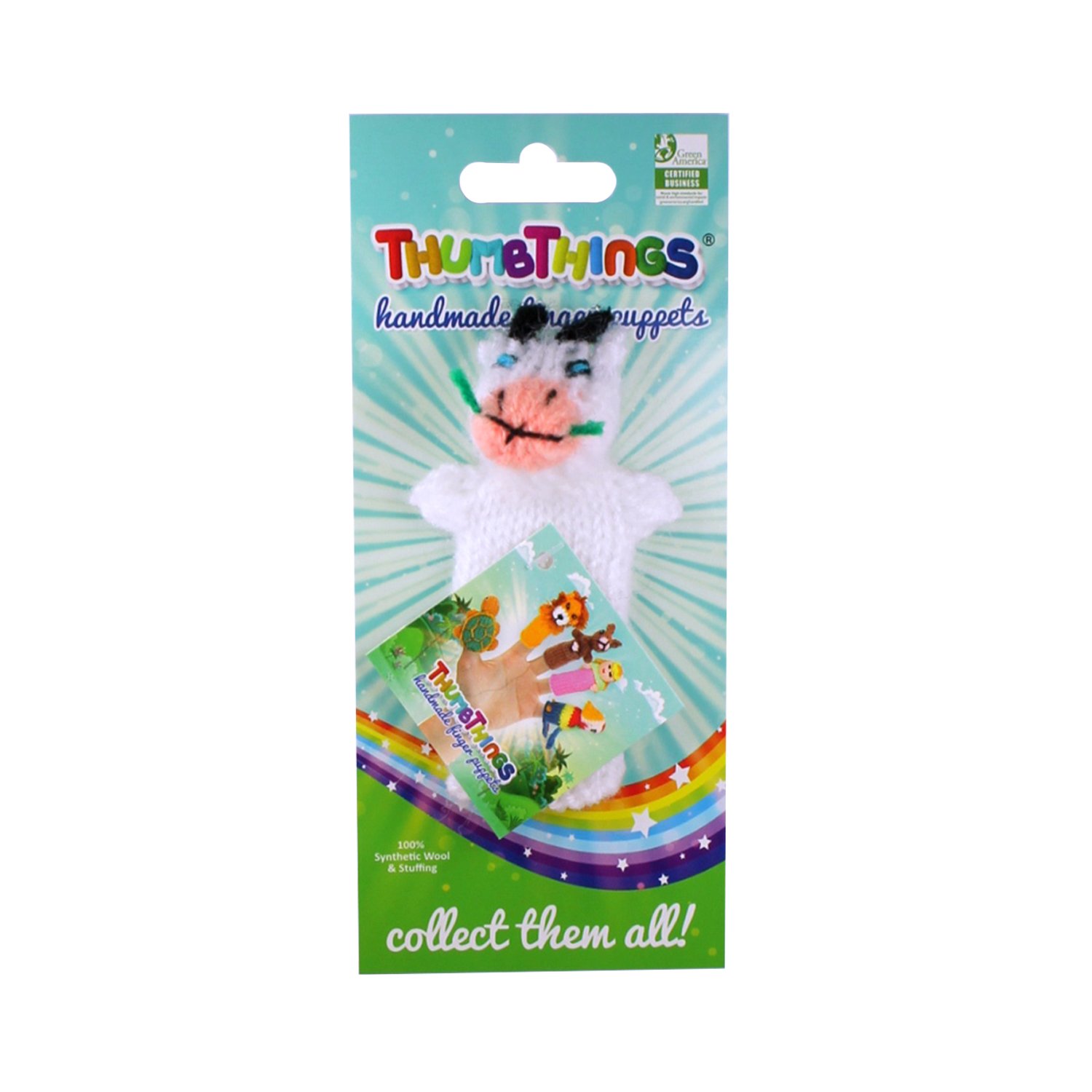 Colorful Calf Finger Puppet handcrafted by Peruvian artisans, showcasing unique design and vibrant colors.