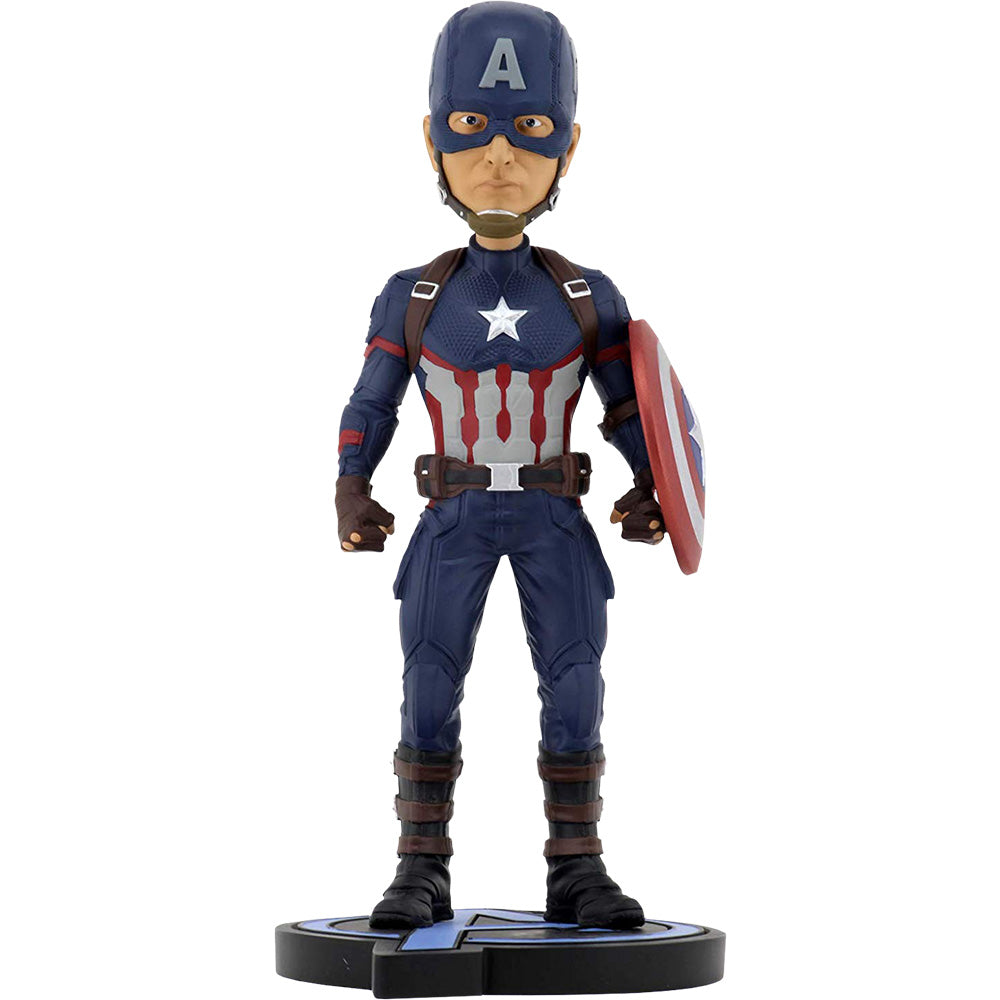 Captain America Bobblehead standing over 8 inches tall, hand-painted with detailed features and a themed base.