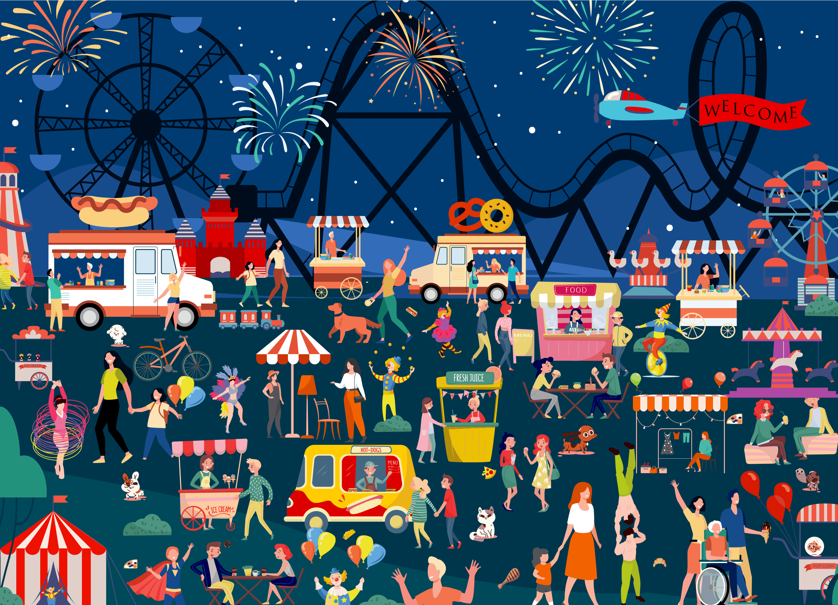 Carnival Jigsaw Puzzle featuring a colorful carnival scene with various activities and characters, designed for easy recognition and enjoyment.