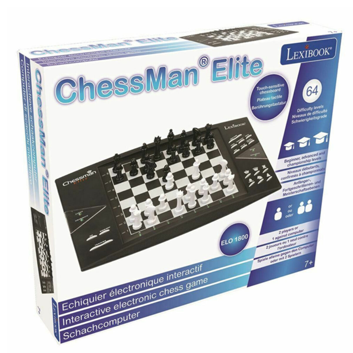 Chess Chessman Elite Lexibook Plastic electric chess set featuring vibrant colors, light and sound functions, designed for children aged 7 and up.