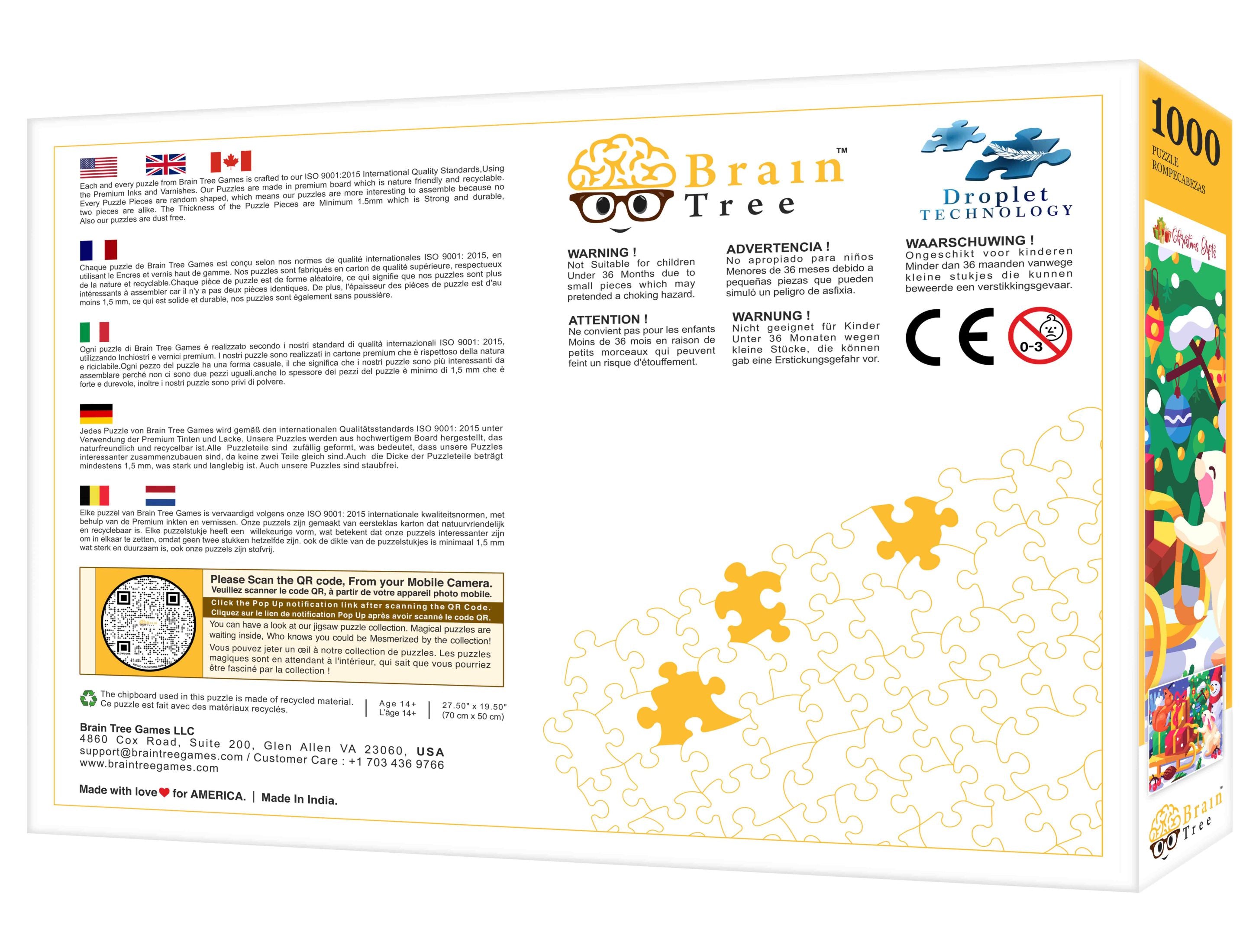 A vibrant 1000 piece Christmas puzzle featuring two curious rabbits joyfully opening gifts, perfect for holiday fun.