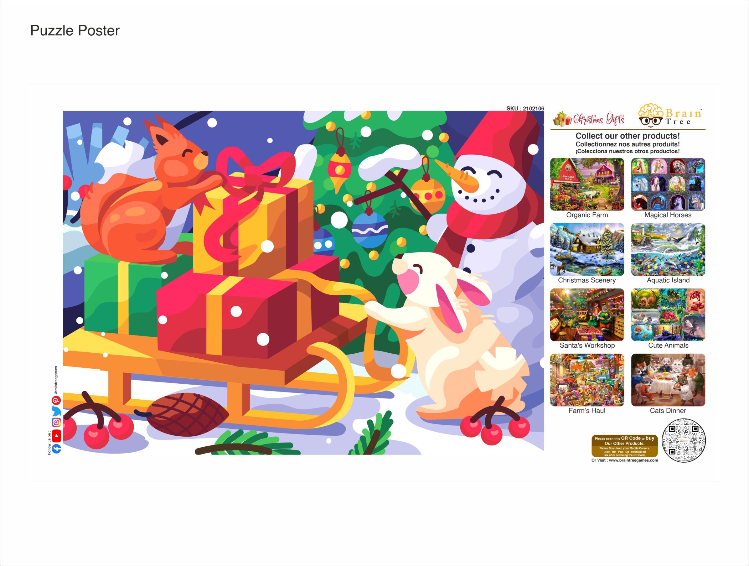 A vibrant 1000 piece Christmas puzzle featuring two curious rabbits joyfully opening gifts, perfect for holiday fun.
