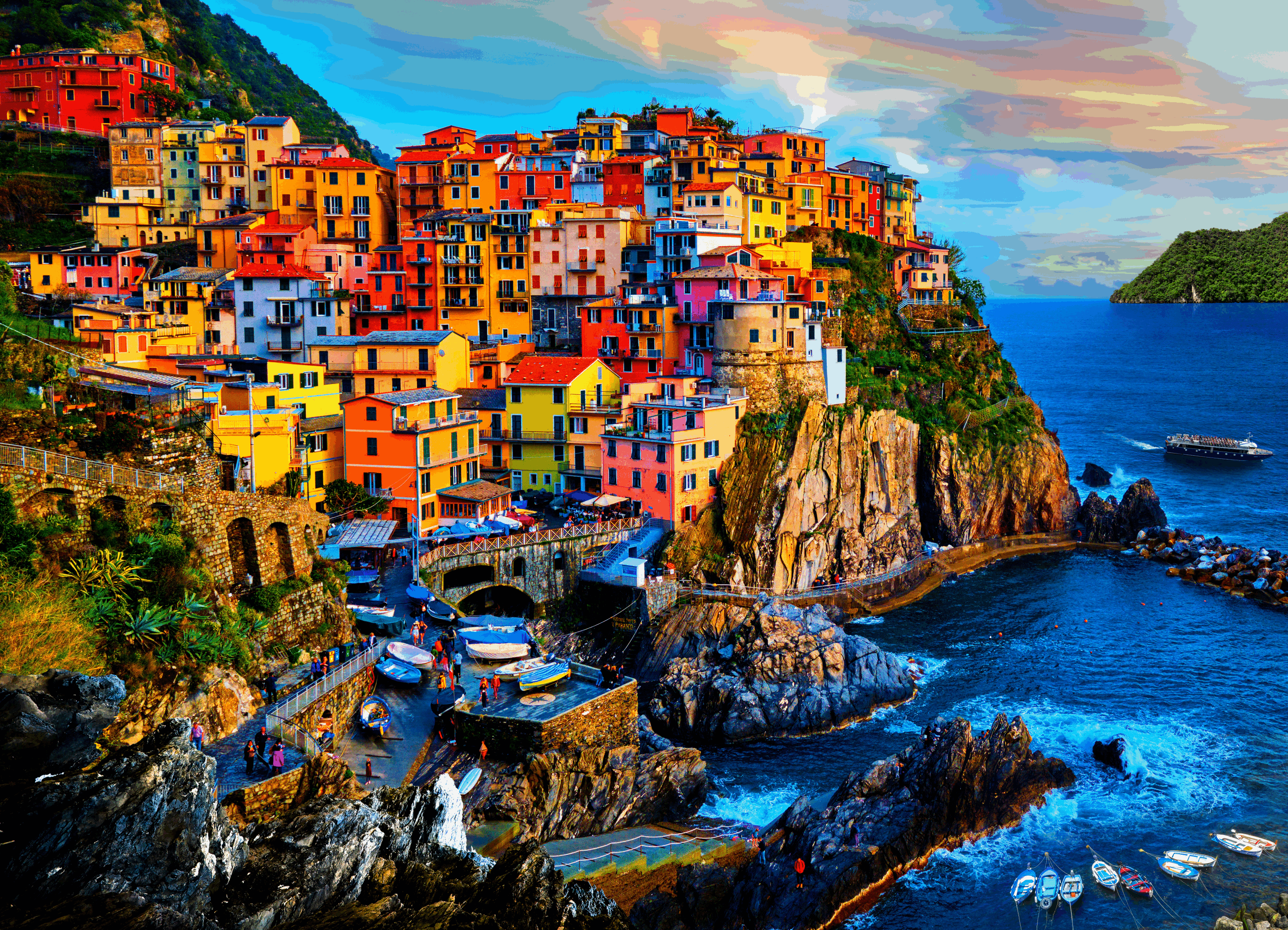 A beautifully crafted 1000-piece Cinque Terre jigsaw puzzle showcasing vibrant Italian coastal scenery.