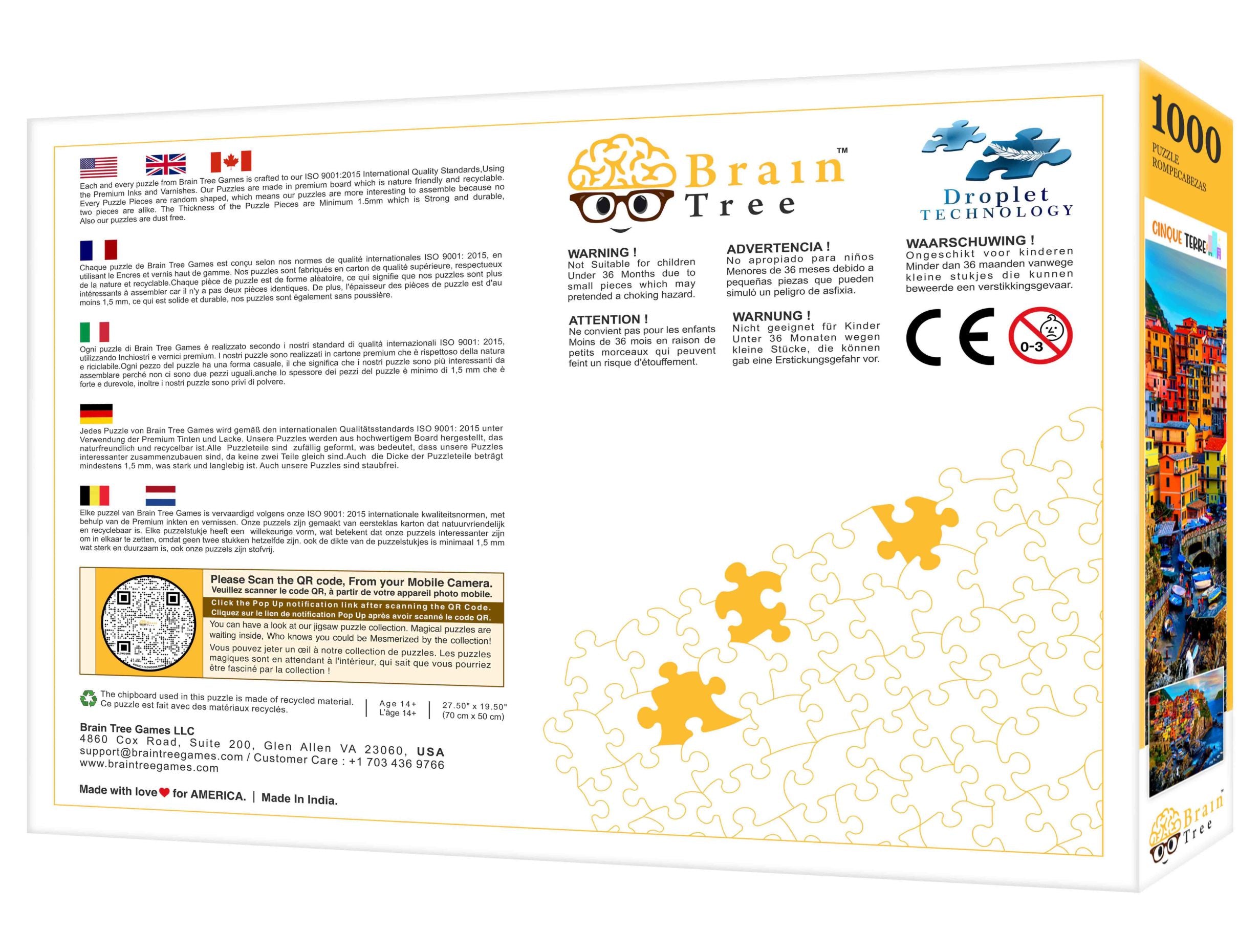 A beautifully crafted 1000-piece Cinque Terre jigsaw puzzle showcasing vibrant Italian coastal scenery.