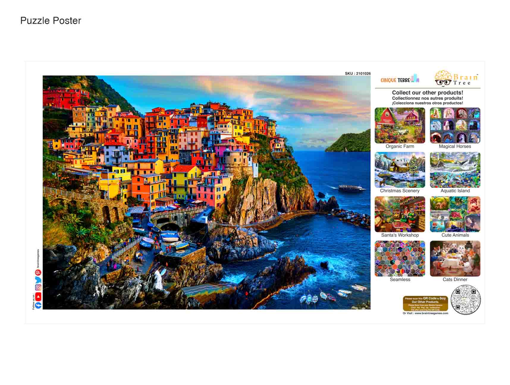 A beautifully crafted 1000-piece Cinque Terre jigsaw puzzle showcasing vibrant Italian coastal scenery.