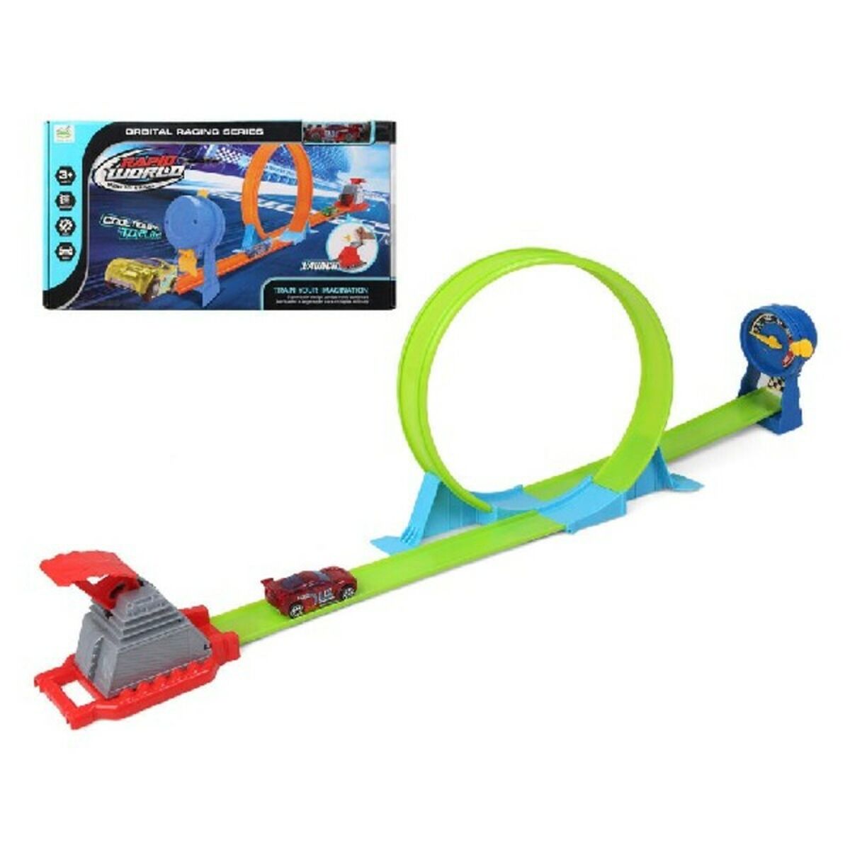 Toy car track with loop.