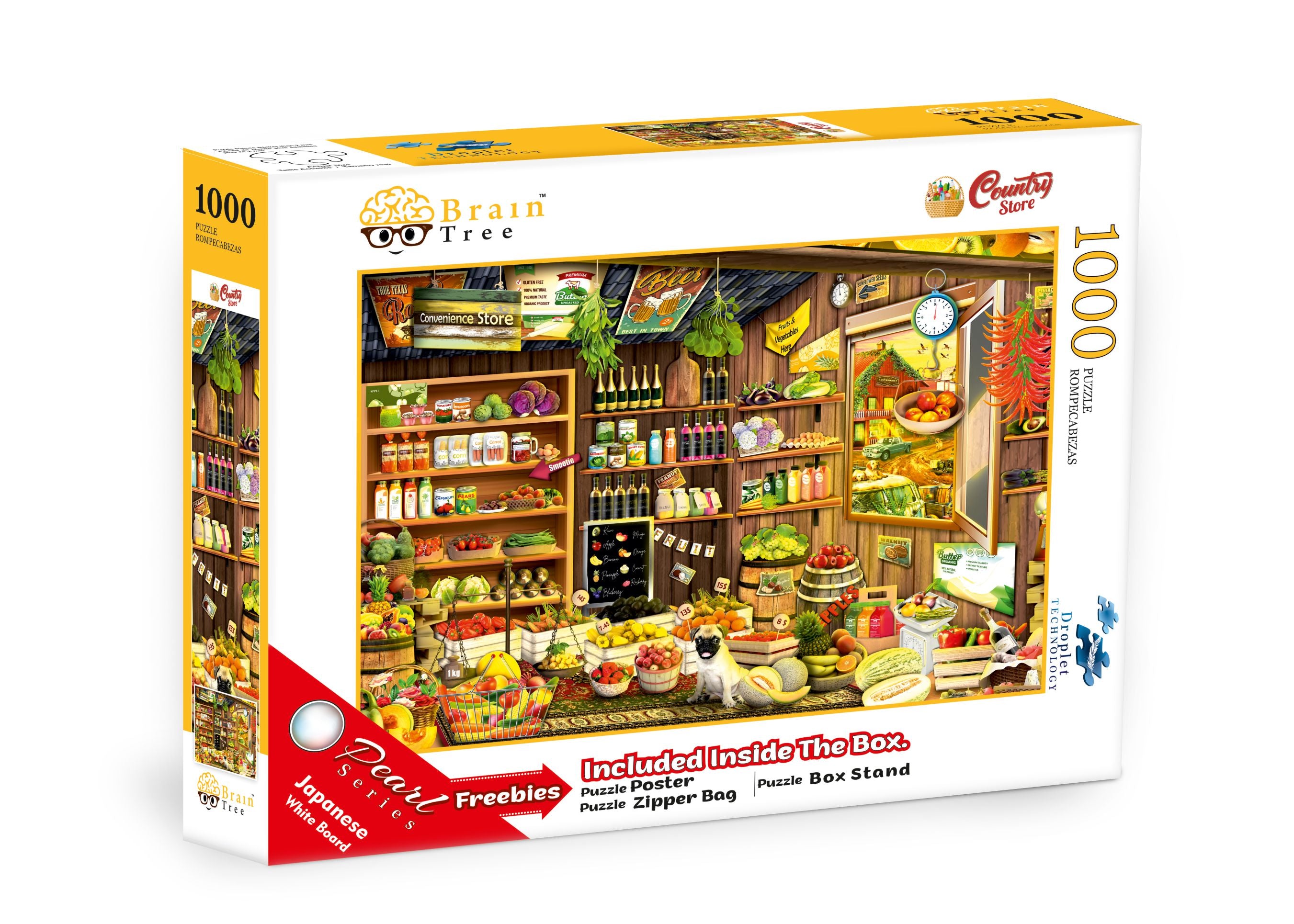 Country Store Jigsaw Puzzle featuring a detailed 80's store scene with fruits and vegetables, showcasing vibrant colors and unique puzzle pieces.