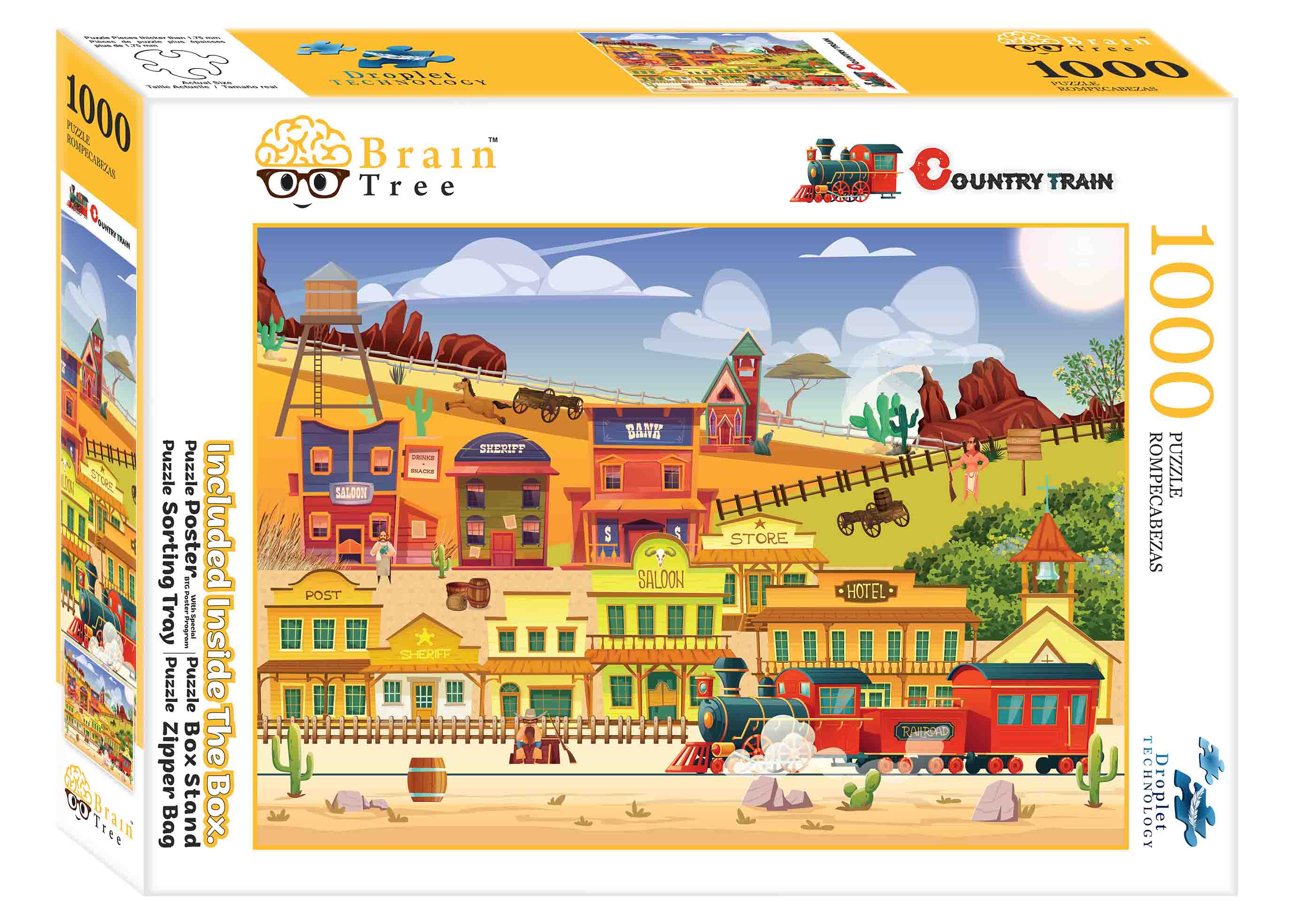 A beautifully designed 1000 piece Country Train Jigsaw Puzzle featuring vibrant train imagery and intricate details, perfect for family fun.