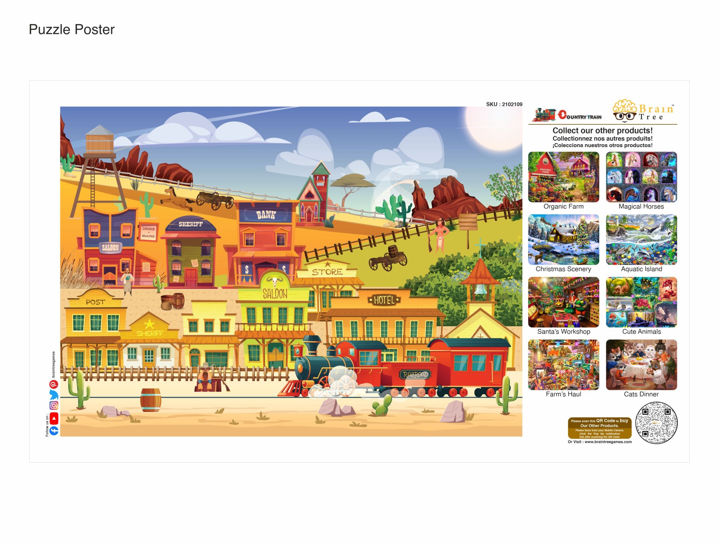 A beautifully designed 1000 piece Country Train Jigsaw Puzzle featuring vibrant train imagery and intricate details, perfect for family fun.