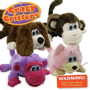 Colorful Crazy Critters Laughing Rolling Pets in various characters, showcasing their soft plush material and playful design.