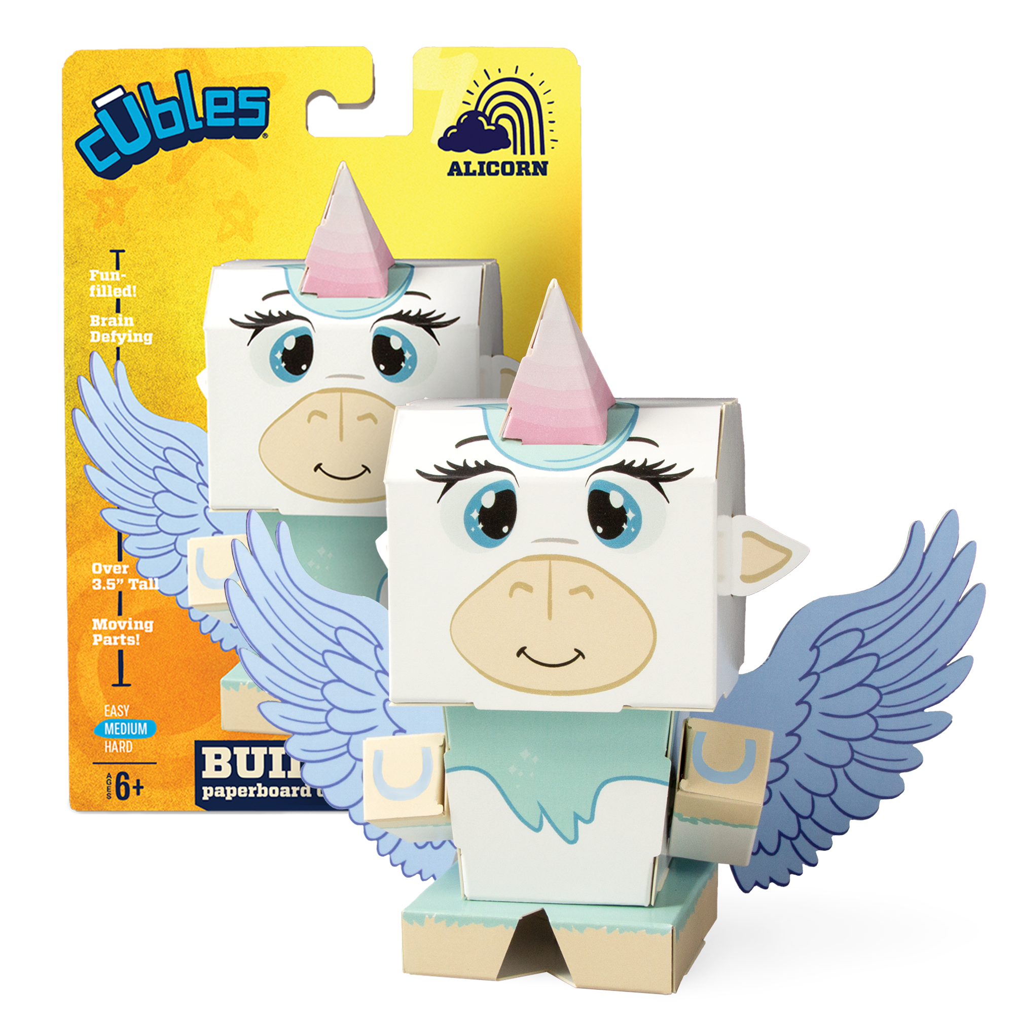 CUBLES Alicorn paper craft kit featuring colorful poseable character pieces for creative play.
