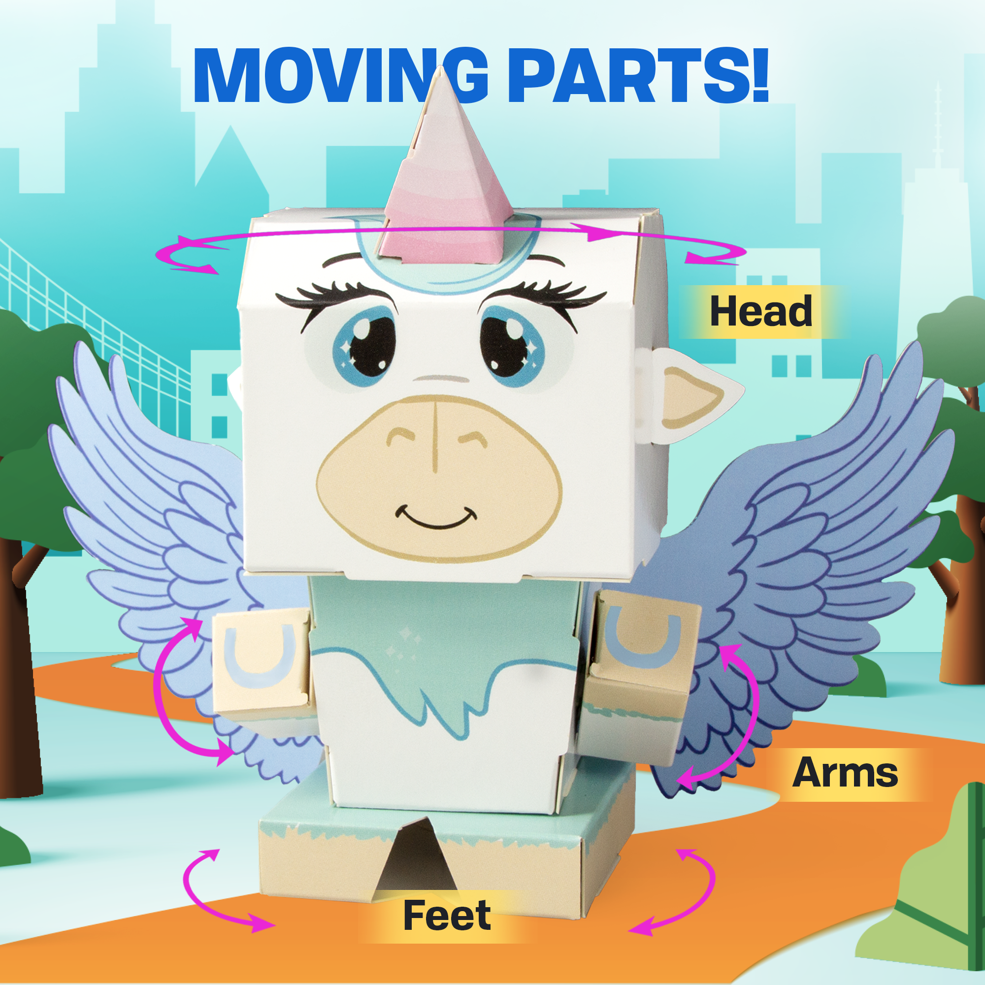 CUBLES Alicorn paper craft kit featuring colorful poseable character pieces for creative play.