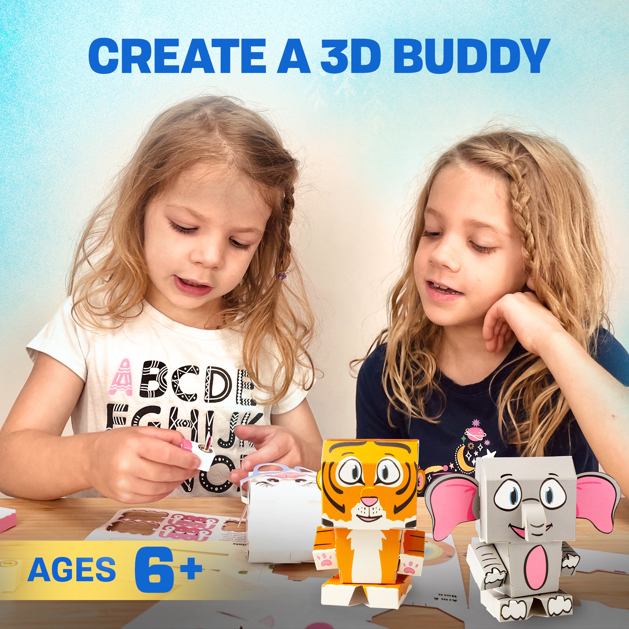 CUBLES Animals Set featuring an Elephant, Tiger, and Panda, showcasing colorful paper craft characters ready for assembly.