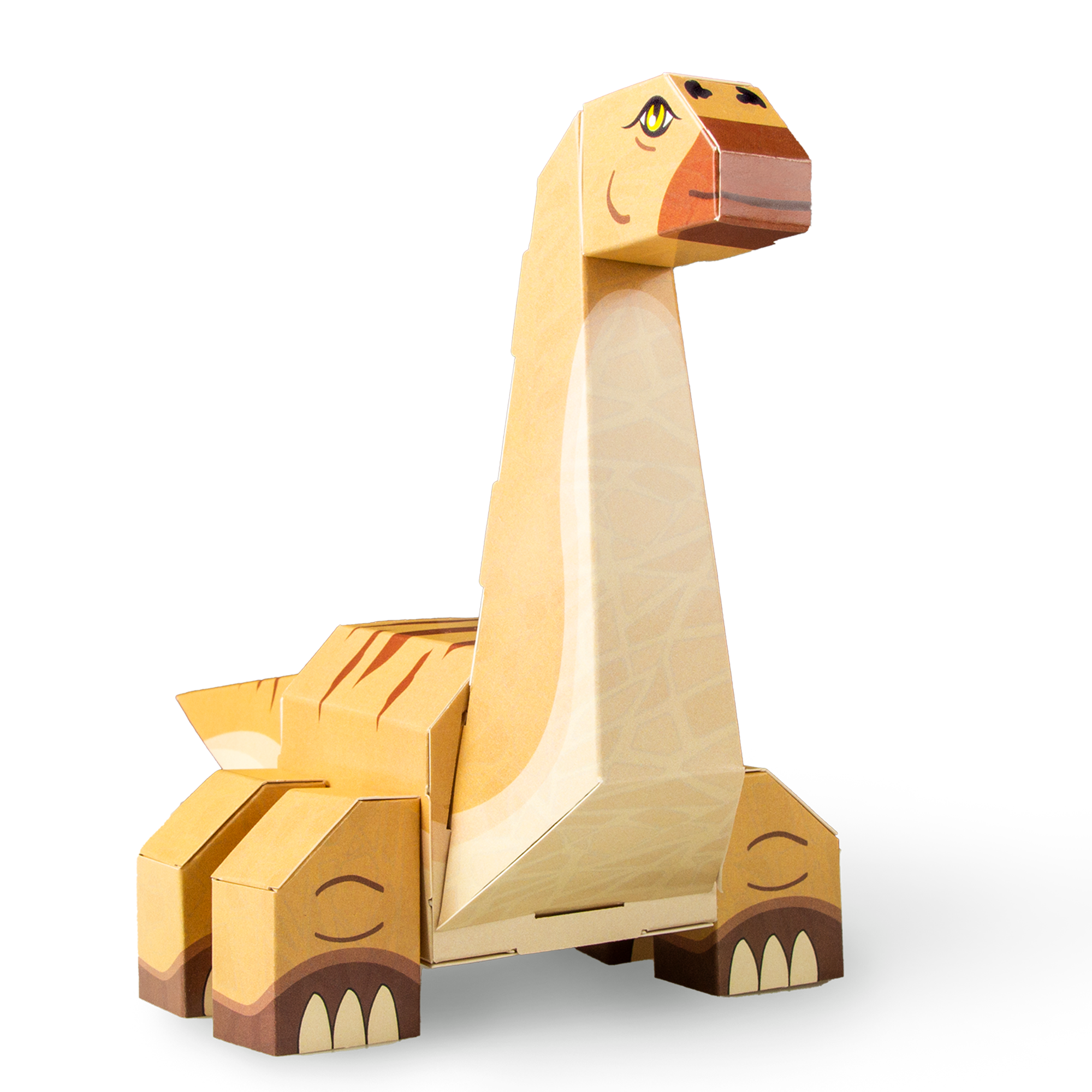 CUBLES Brontosaurus paper craft kit featuring colorful, poseable dinosaur pieces ready for assembly.