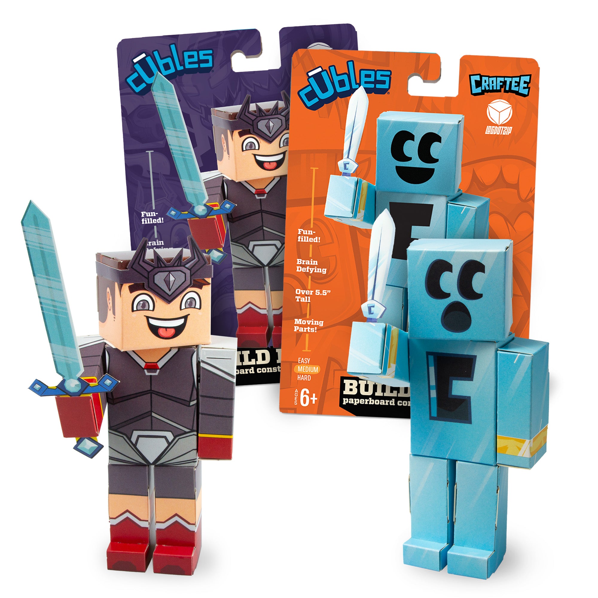 CUBLES Craftee & Logdotzip Set featuring colorful paper craft pieces for imaginative play, designed for children aged 6 and up.