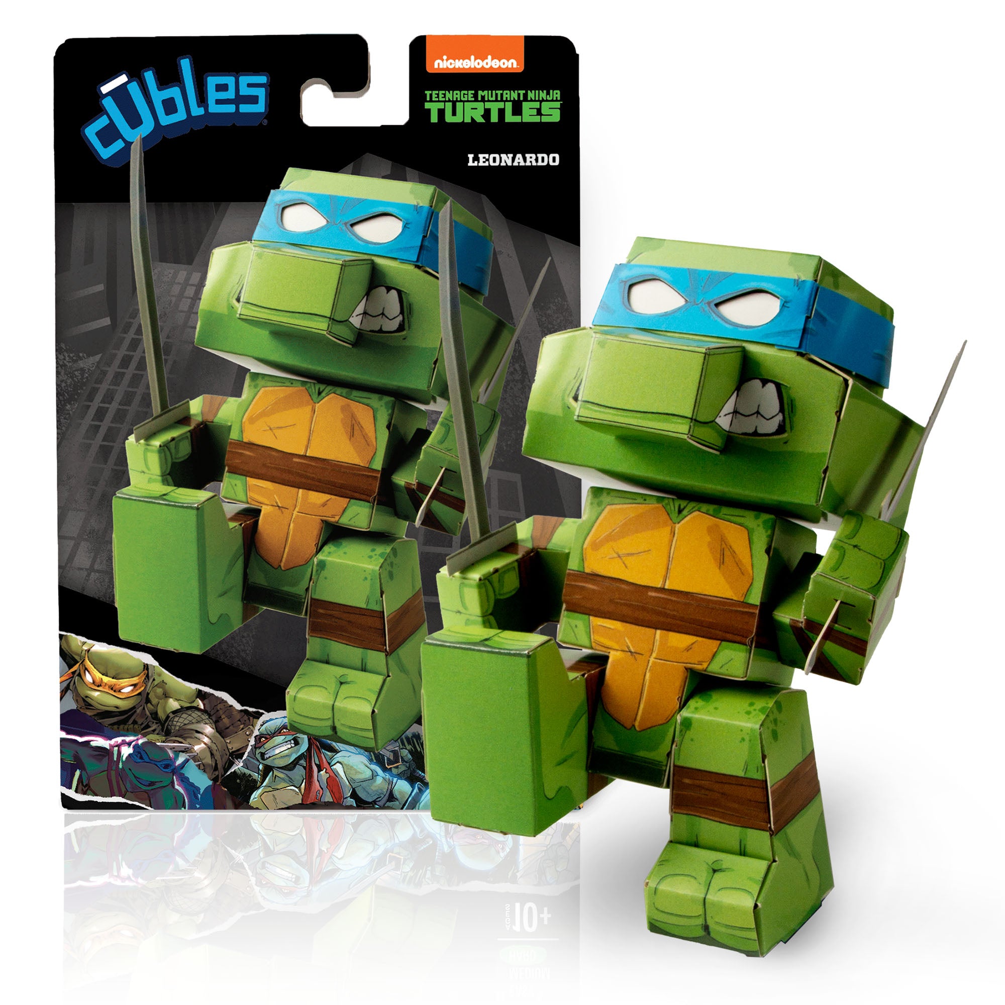 CUBLES Modern Teenage Mutant Ninja Turtles Leonardo paper craft kit showcasing colorful pieces ready for assembly.