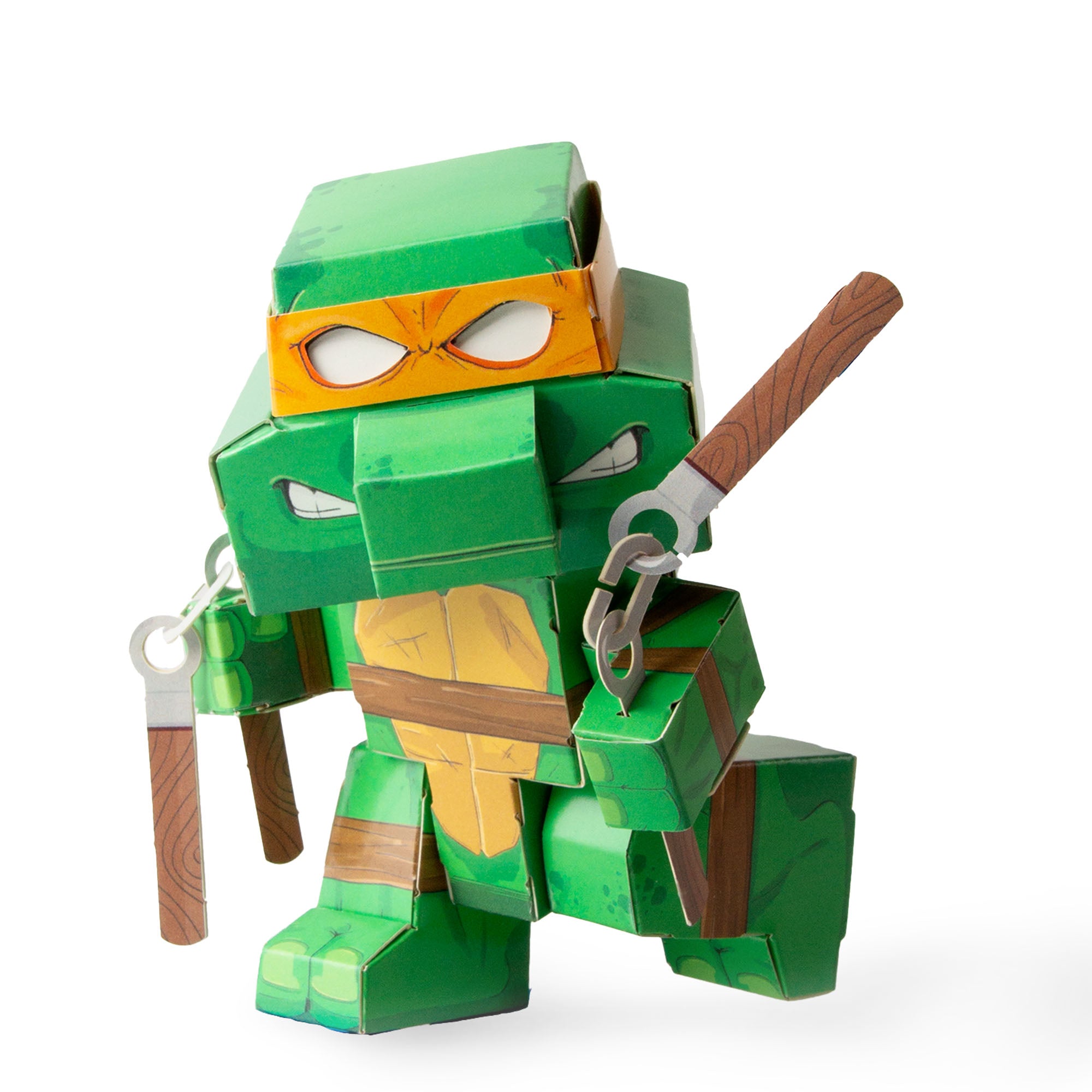 CUBLES Modern Teenage Mutant Ninja Turtles Michelangelo paper craft kit featuring precision-cut pieces for assembly.