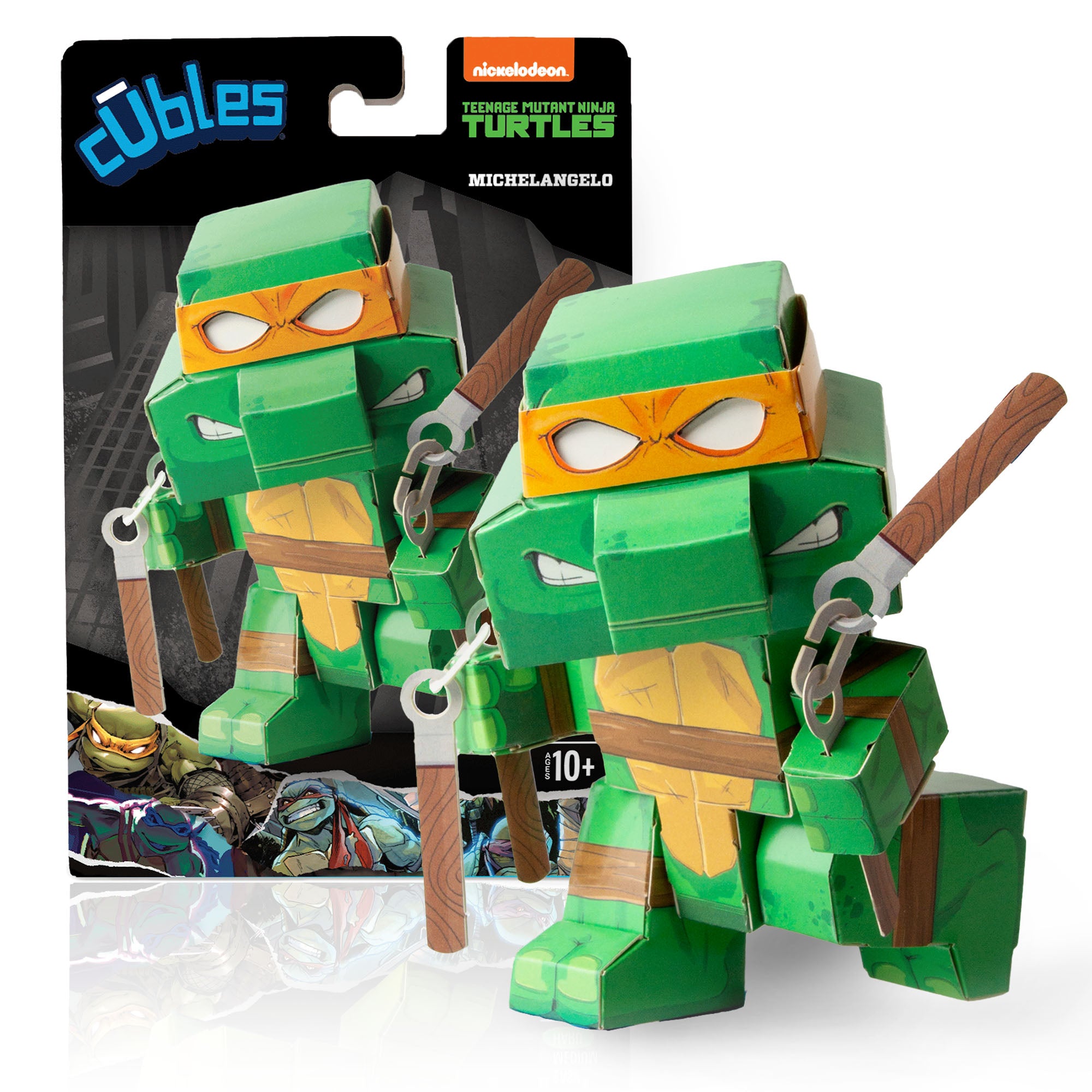 CUBLES Modern Teenage Mutant Ninja Turtles Michelangelo paper craft kit featuring precision-cut pieces for assembly.