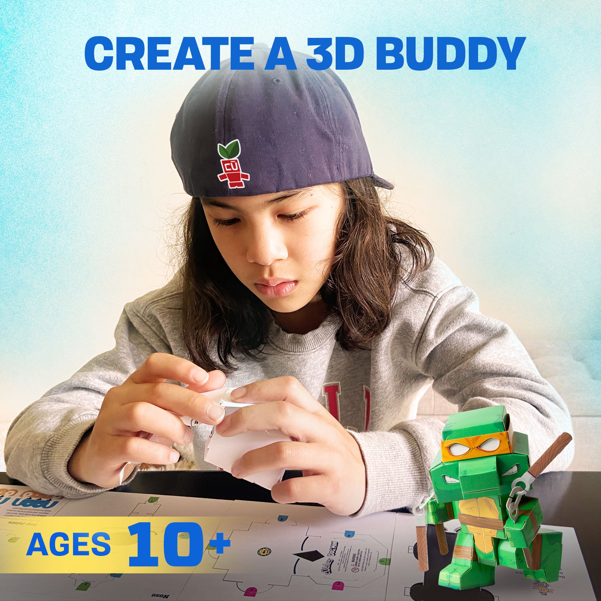 CUBLES Modern Teenage Mutant Ninja Turtles Michelangelo paper craft kit featuring precision-cut pieces for assembly.