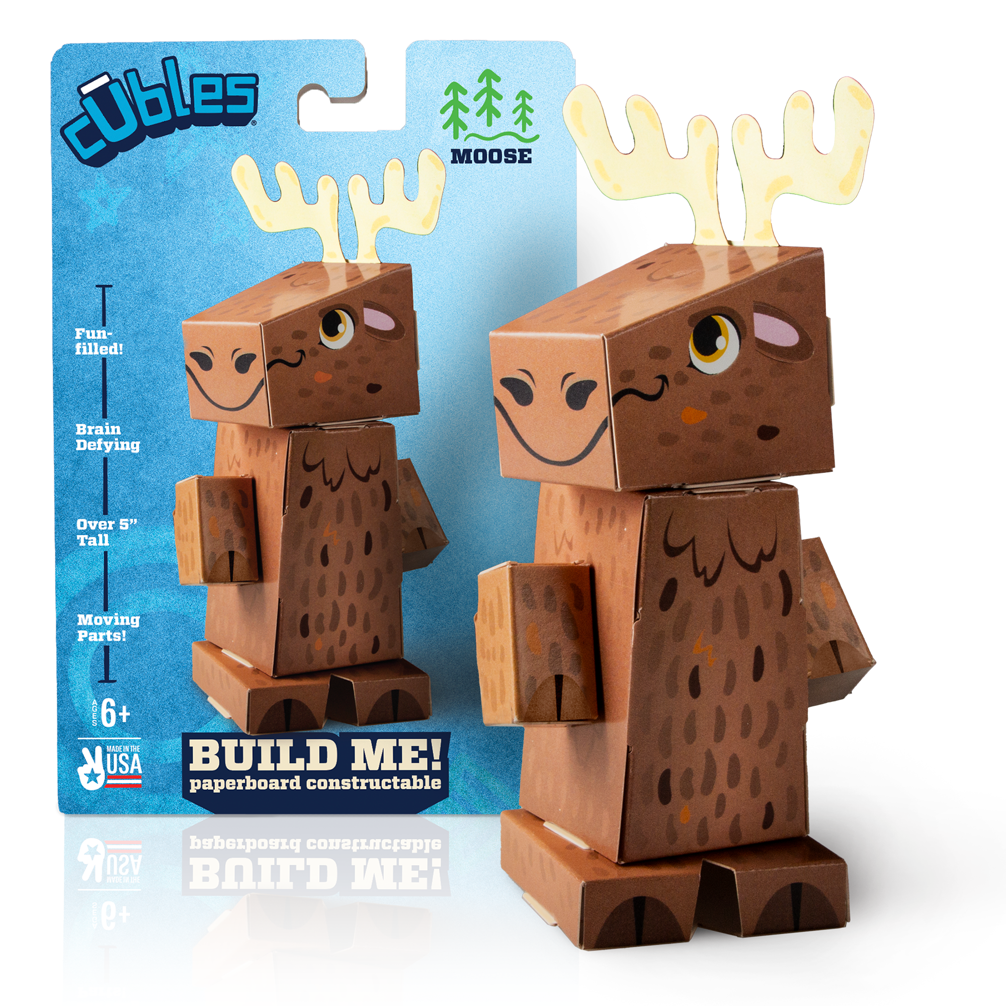 CUBLES North American Animals Moose paper craft kit featuring poseable moose character pieces in eco-friendly packaging.