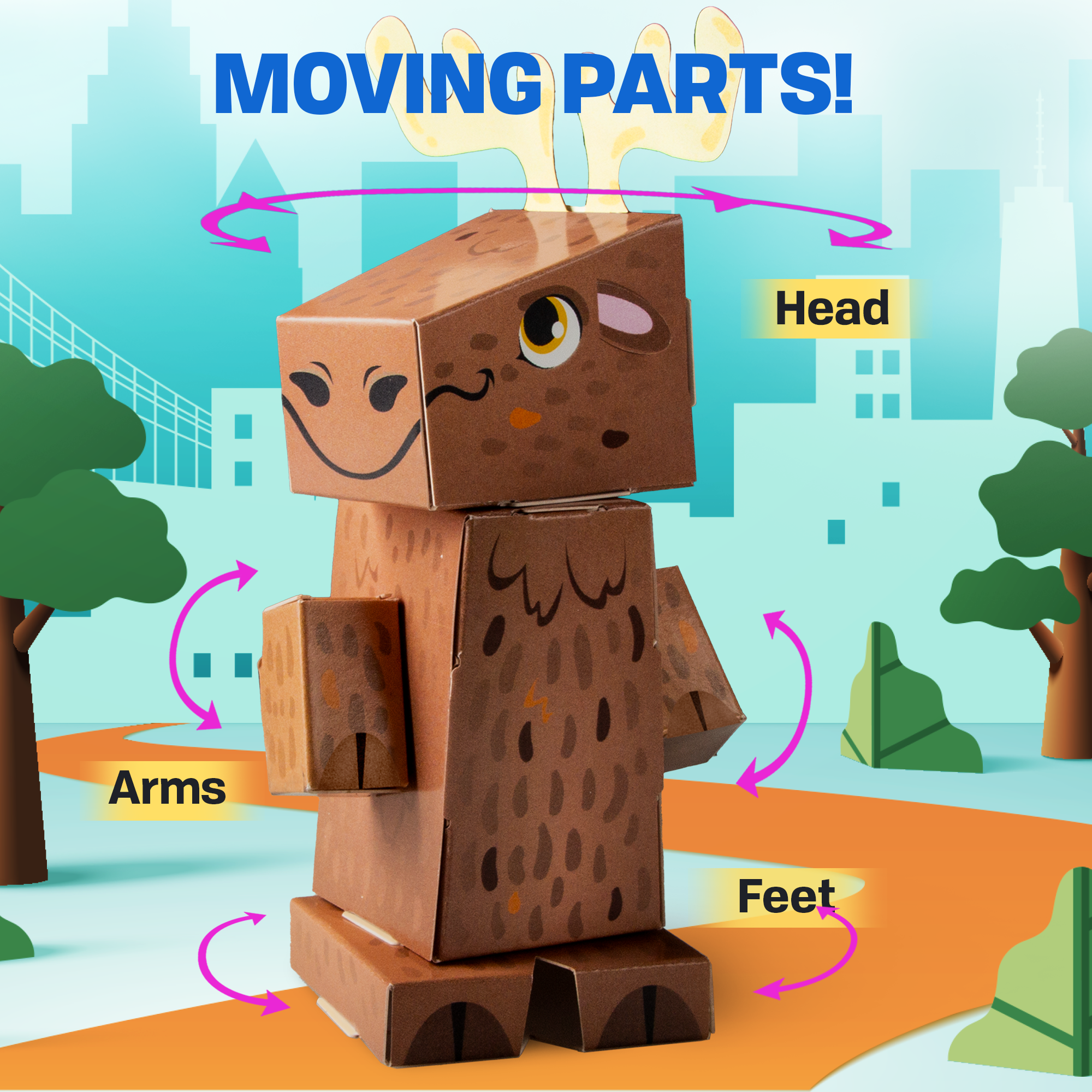 CUBLES North American Animals Moose paper craft kit featuring poseable moose character pieces in eco-friendly packaging.