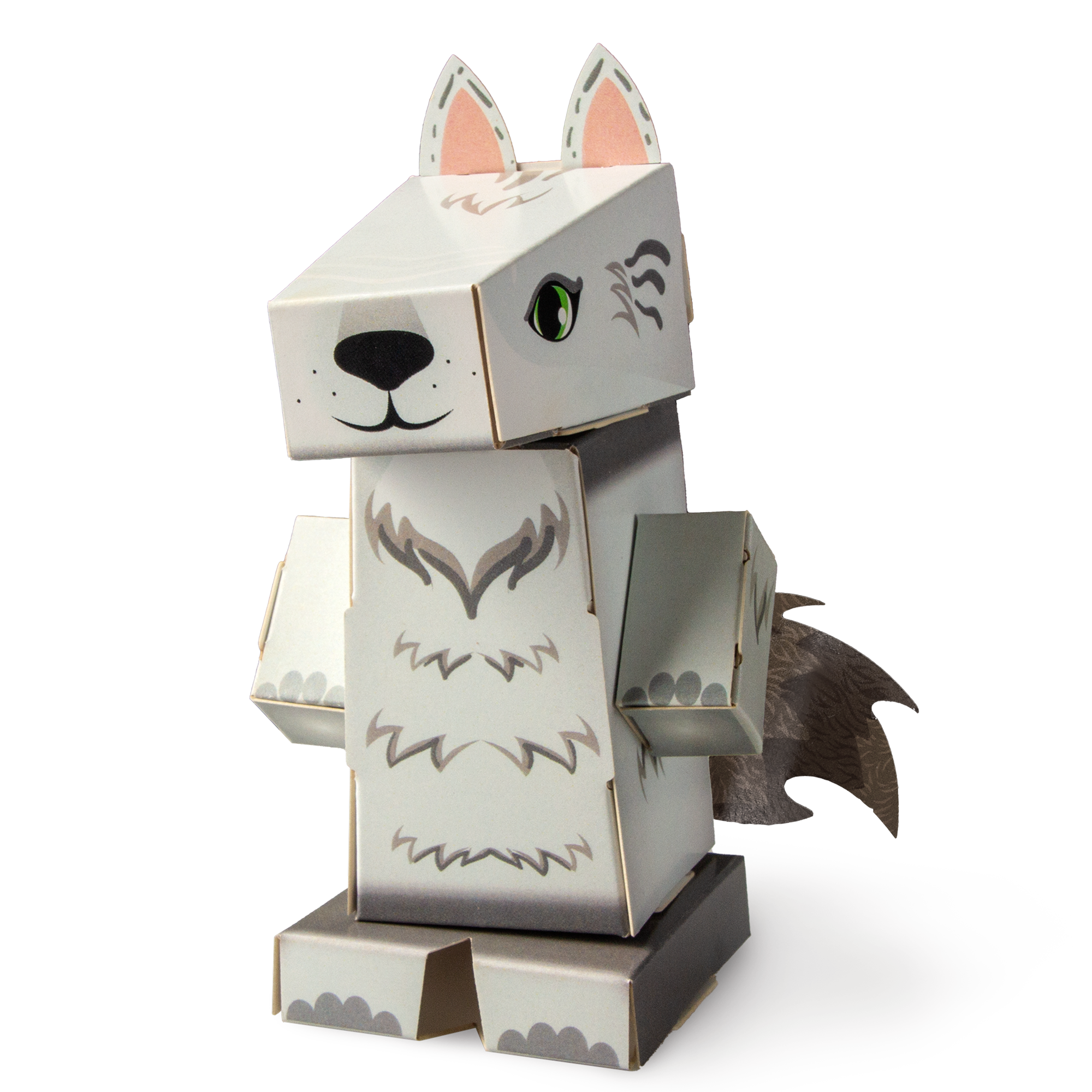 CUBLES North American Animals Wolf paper craft kit featuring poseable character pieces in vibrant colors, designed for children aged 6 and up.