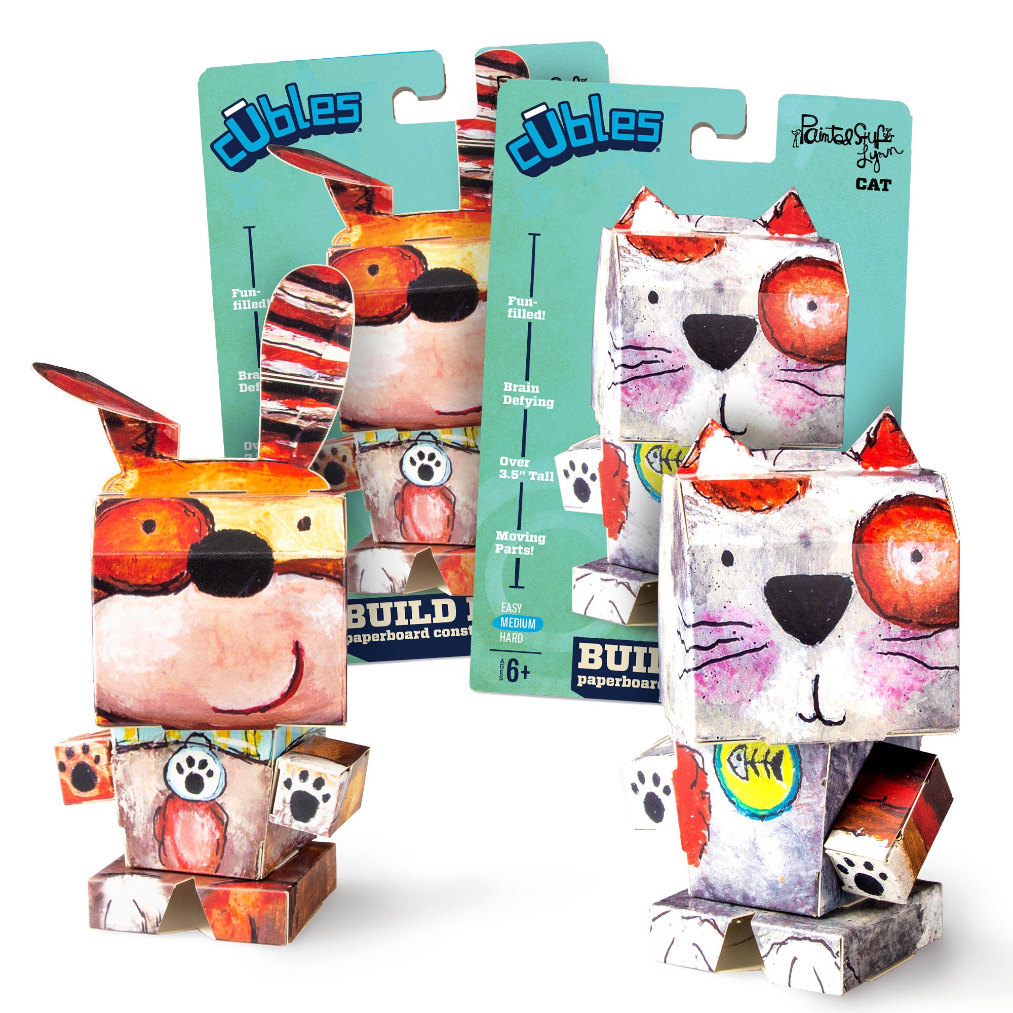 CUBLES Painted Stuf Dog and Cat Set featuring colorful paper craft pieces for creating poseable characters.