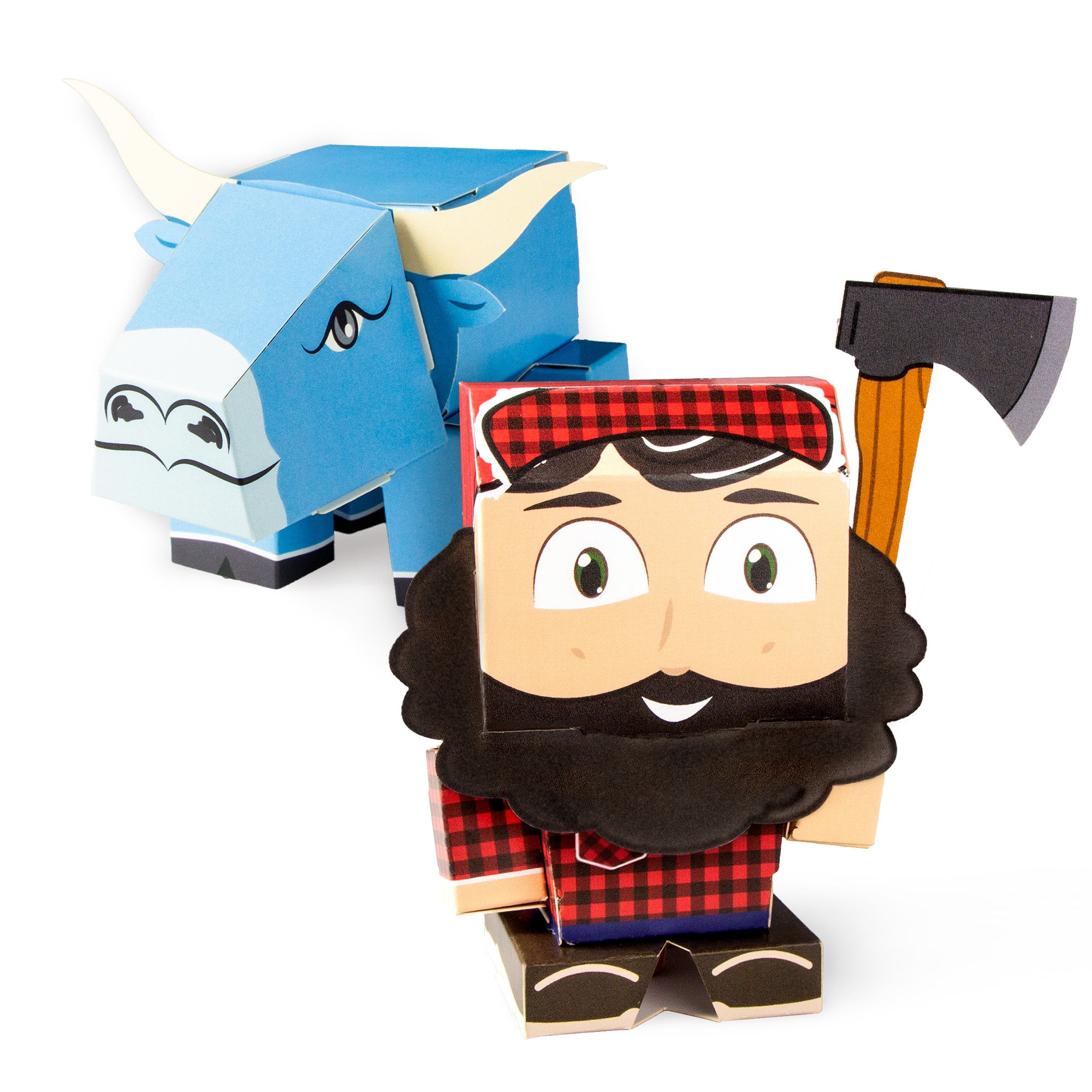 CUBLES Paul & Babe Set featuring colorful paper craft characters ready for assembly, showcasing creativity and eco-friendly materials.