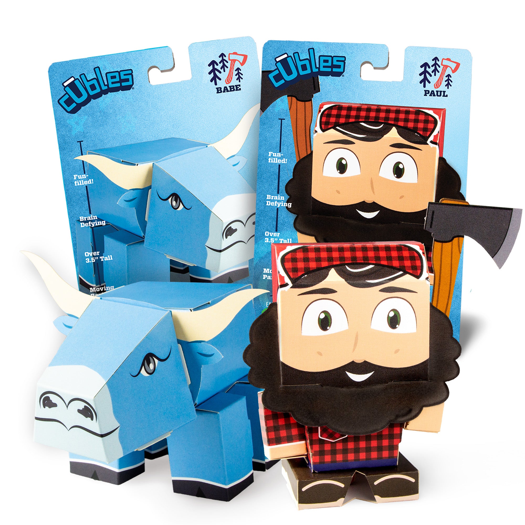 CUBLES Paul & Babe Set featuring colorful paper craft characters ready for assembly, showcasing creativity and eco-friendly materials.