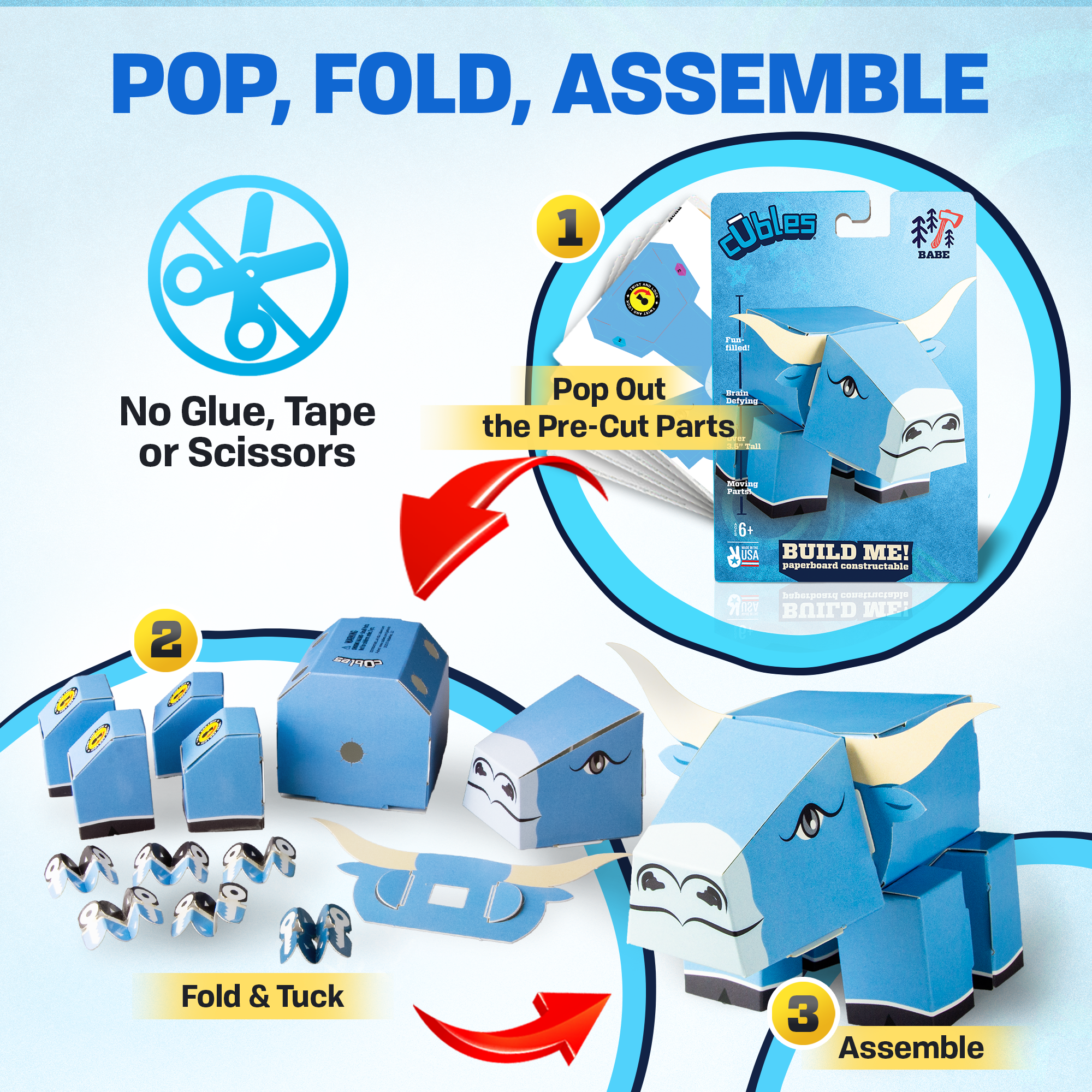 CUBLES Paul & Babe Set featuring colorful paper craft characters ready for assembly, showcasing creativity and eco-friendly materials.