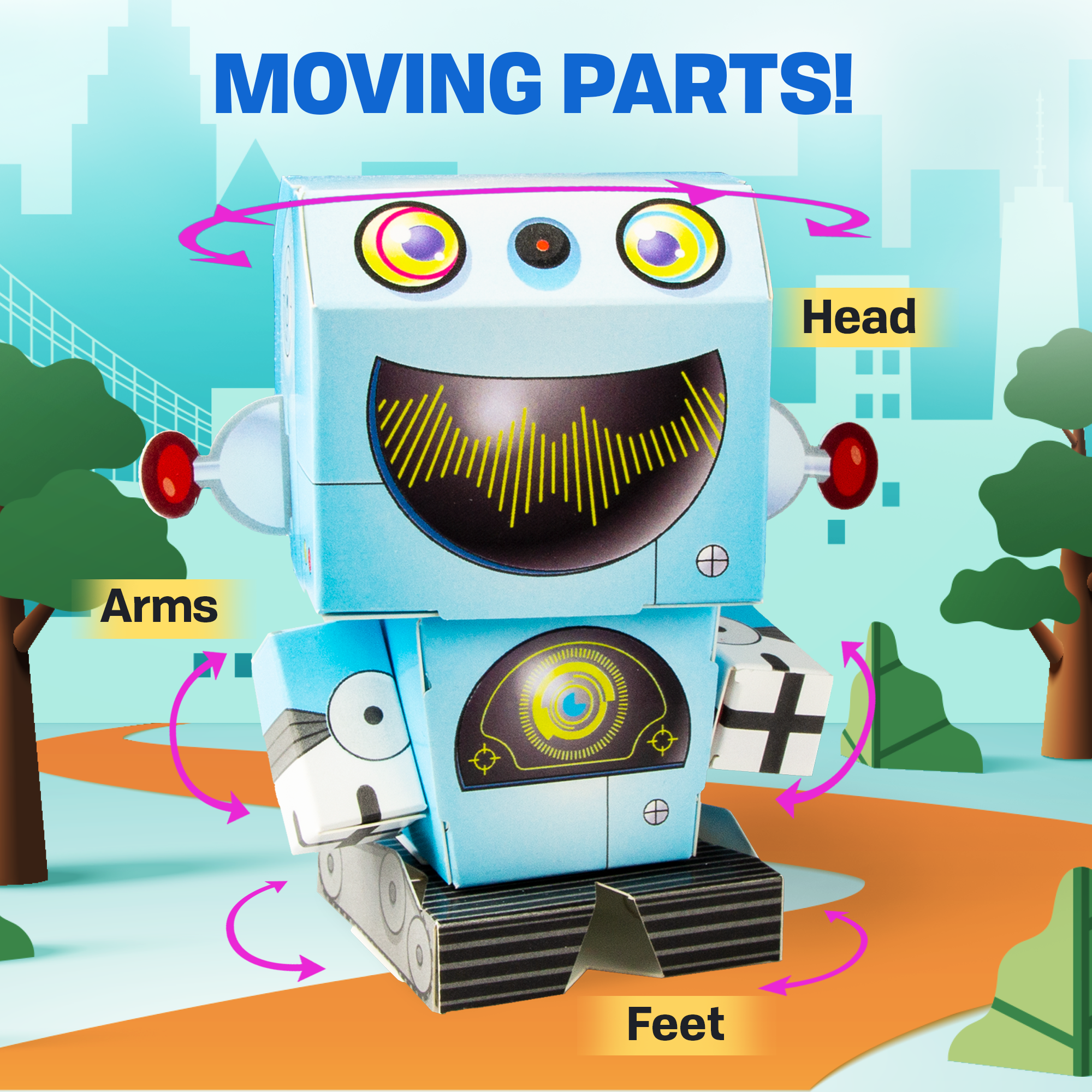 CUBLES Robot paper craft kit featuring colorful poseable characters for creative play.