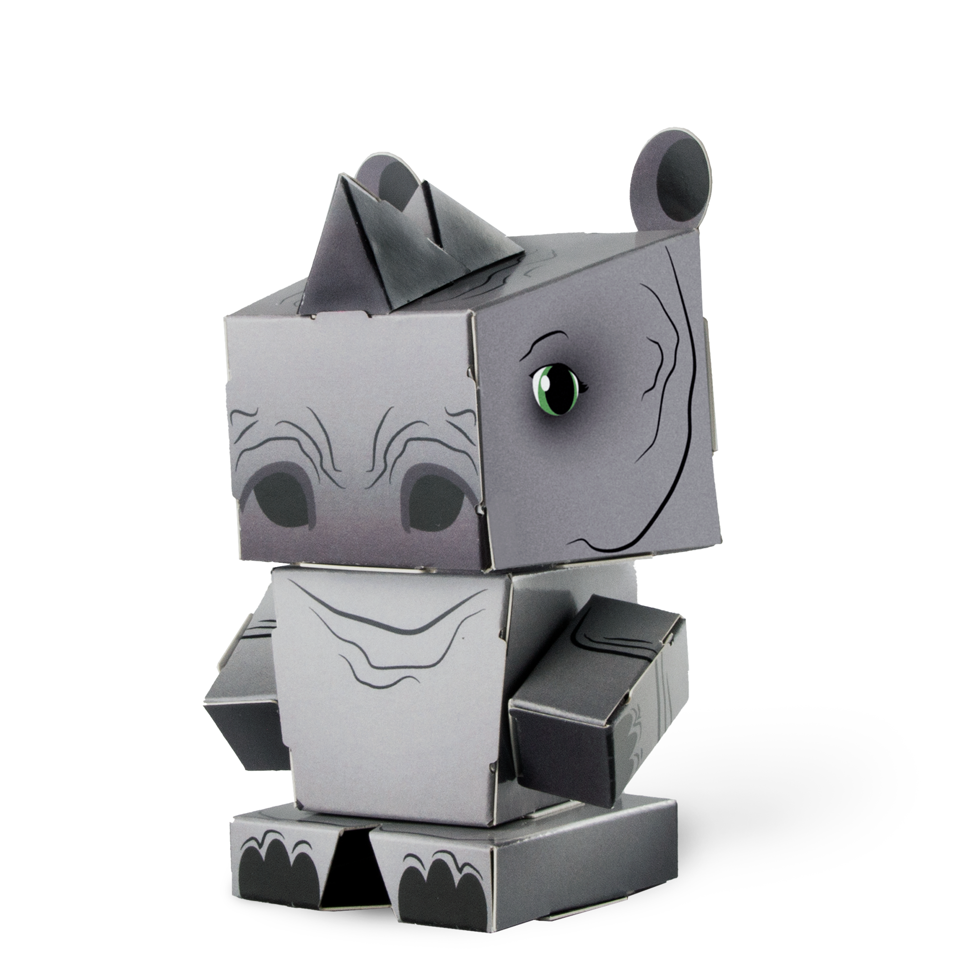 CUBLES Safari Animals - Rhino paper craft kit featuring precision-cut pieces for easy assembly, showcasing a colorful and poseable rhino character.