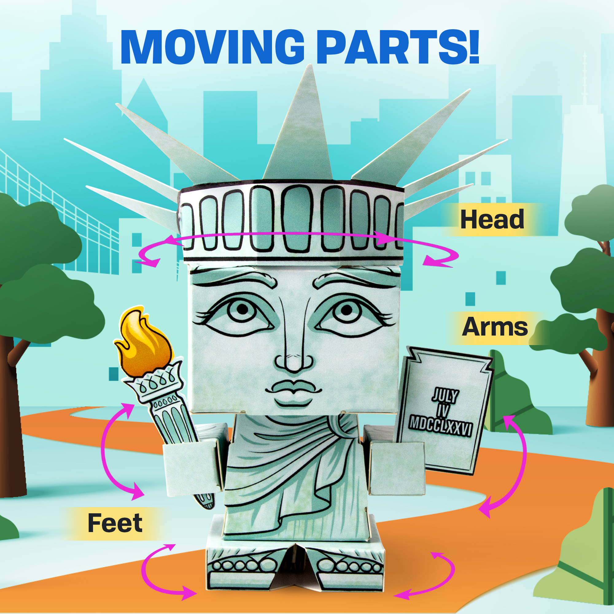 CUBLES Statue of Liberty paper craft kit featuring precision-cut pieces for assembly, designed for children aged 6 and up.