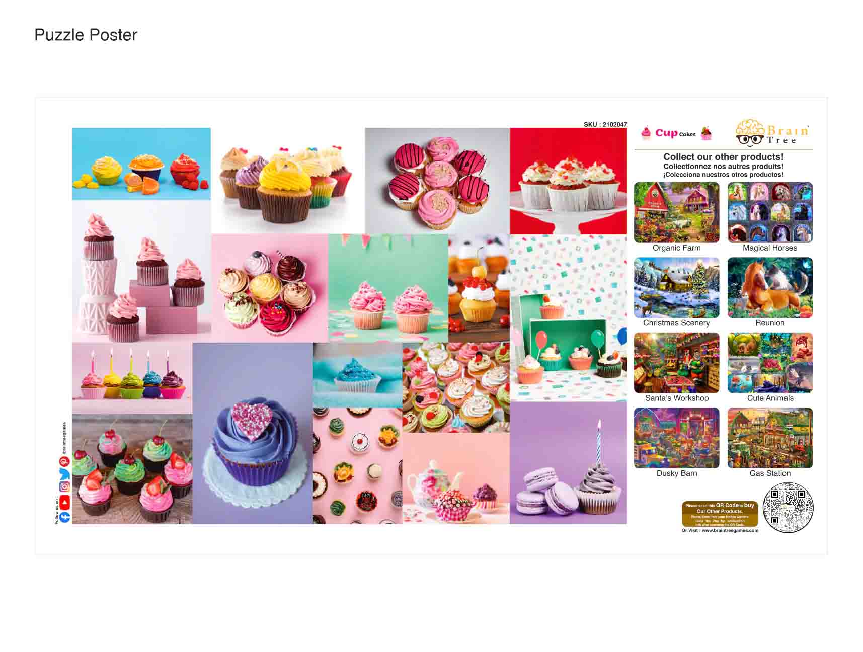 A colorful assortment of cupcake-themed jigsaw puzzle pieces, showcasing various cupcake designs and vibrant colors.