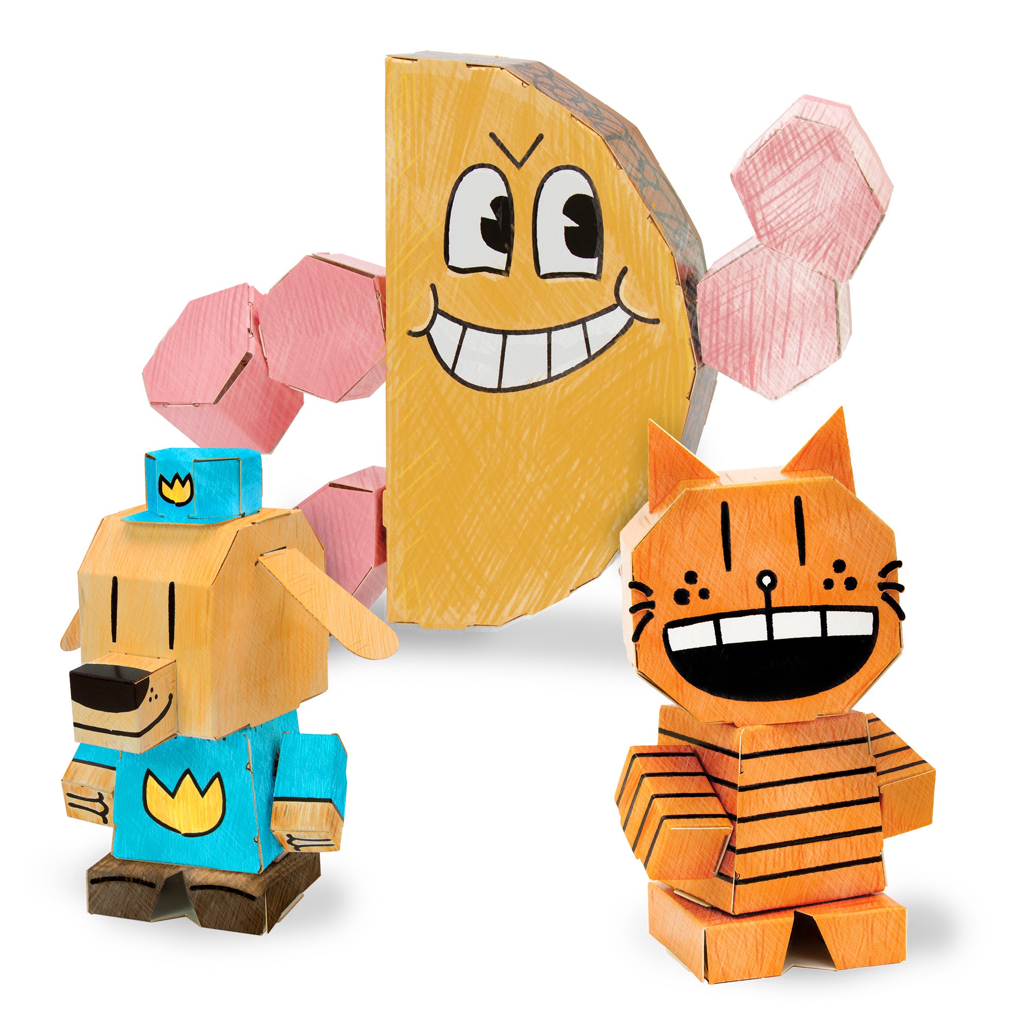 Dog Man Color Me Cubles Set featuring Dog Man, Petey, and Philly character kits for creative crafting.