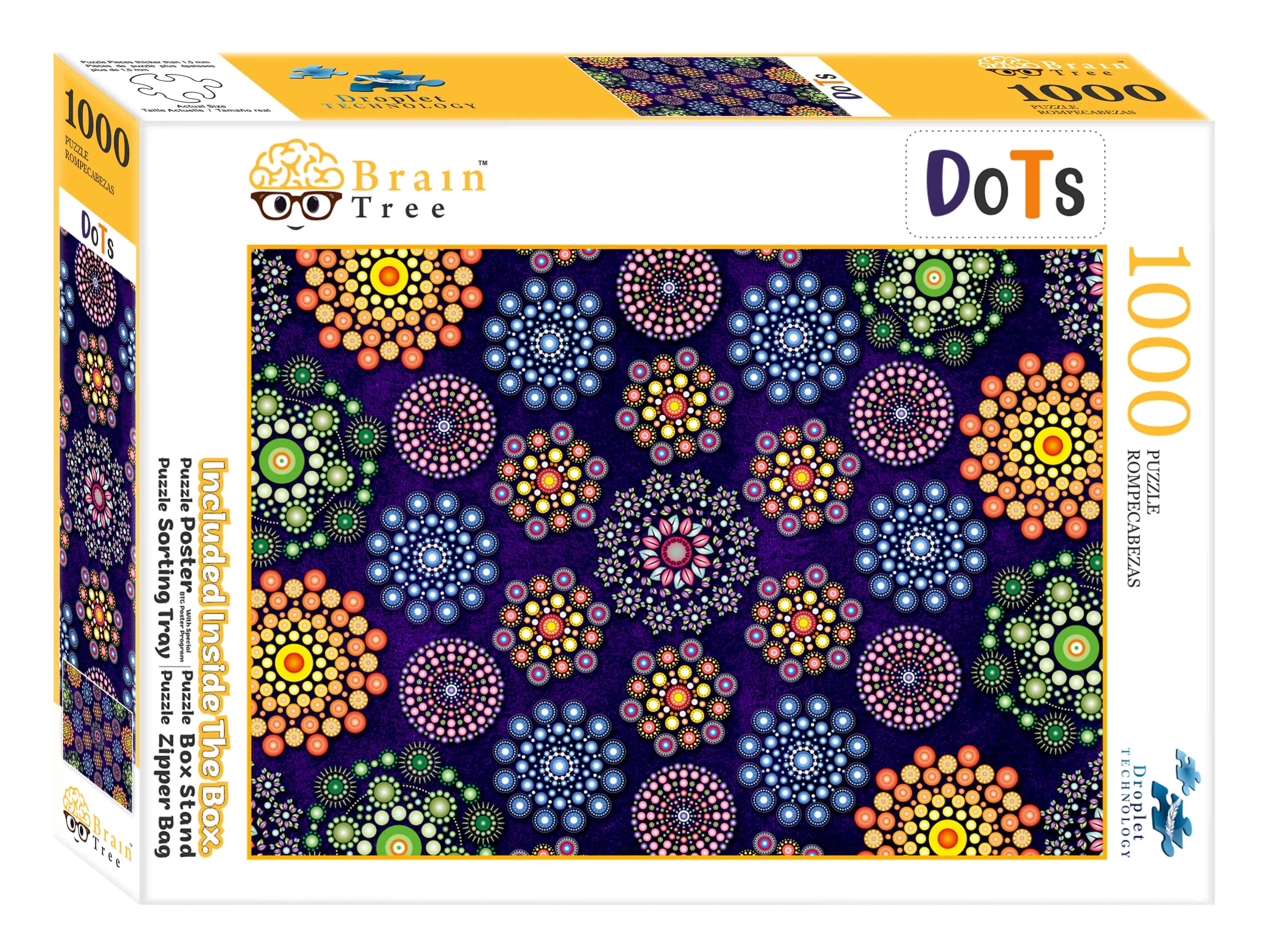Dot Puzzles 1000 Piece featuring vibrant colors and unique shapes inspired by ancient rangoli art.