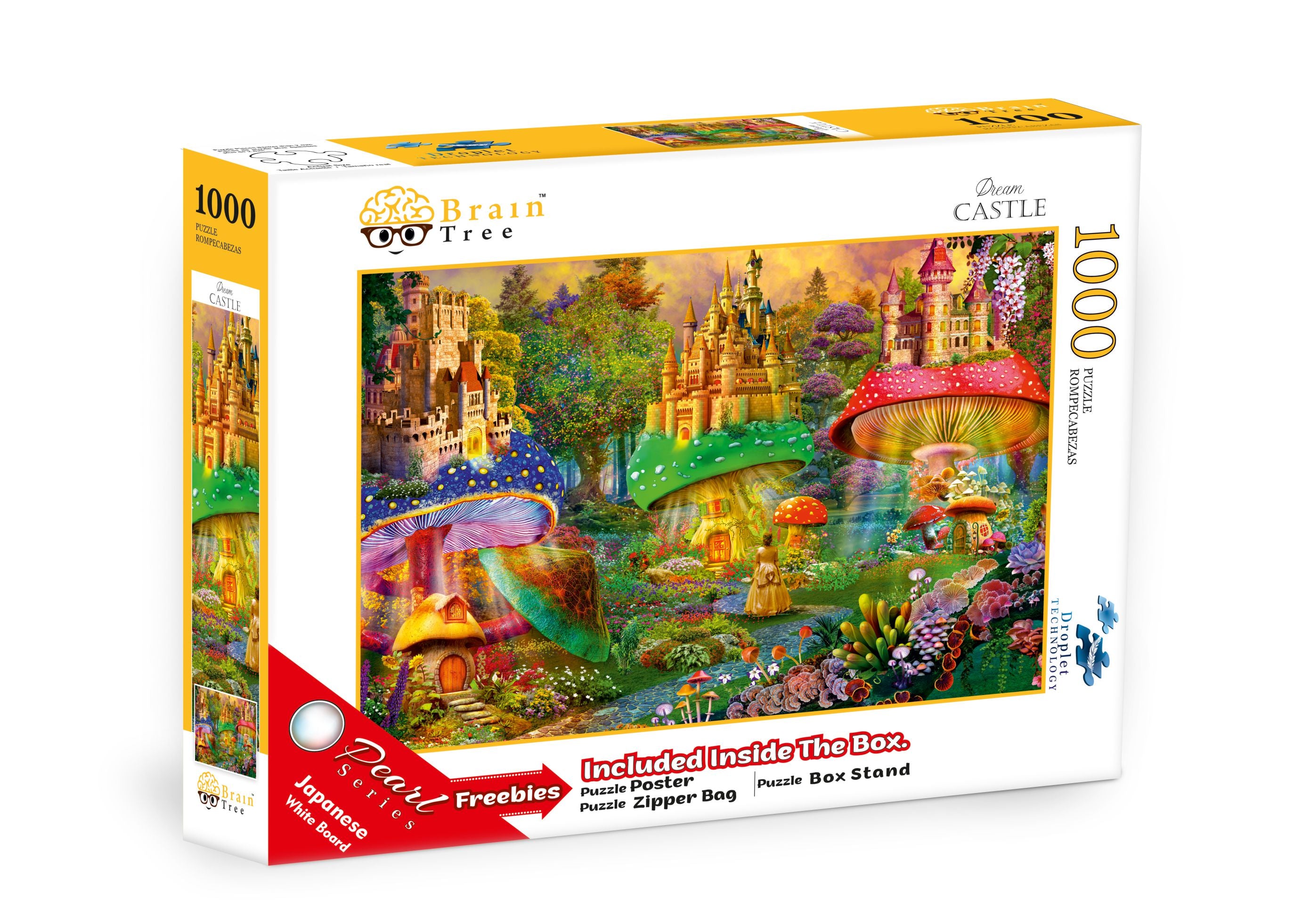 Dream Castle Jigsaw Puzzle featuring colorful mushroom houses and whimsical castles, showcasing unique puzzle pieces.