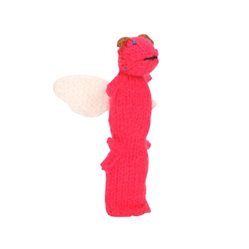 A vibrant red Firefly Finger Puppet, handcrafted from synthetic wool, showcasing unique design and eco-friendly materials.