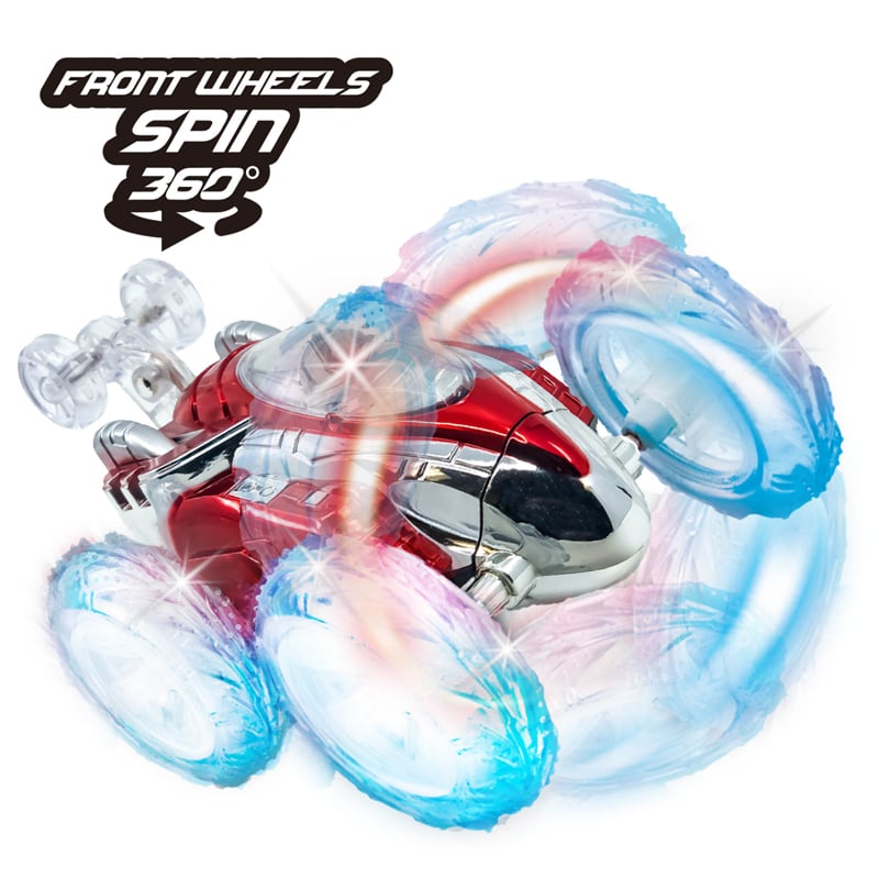 Flipster Chameleon Color Select Stunt Car in vibrant colors with LED lights, showcasing its unique design and features.