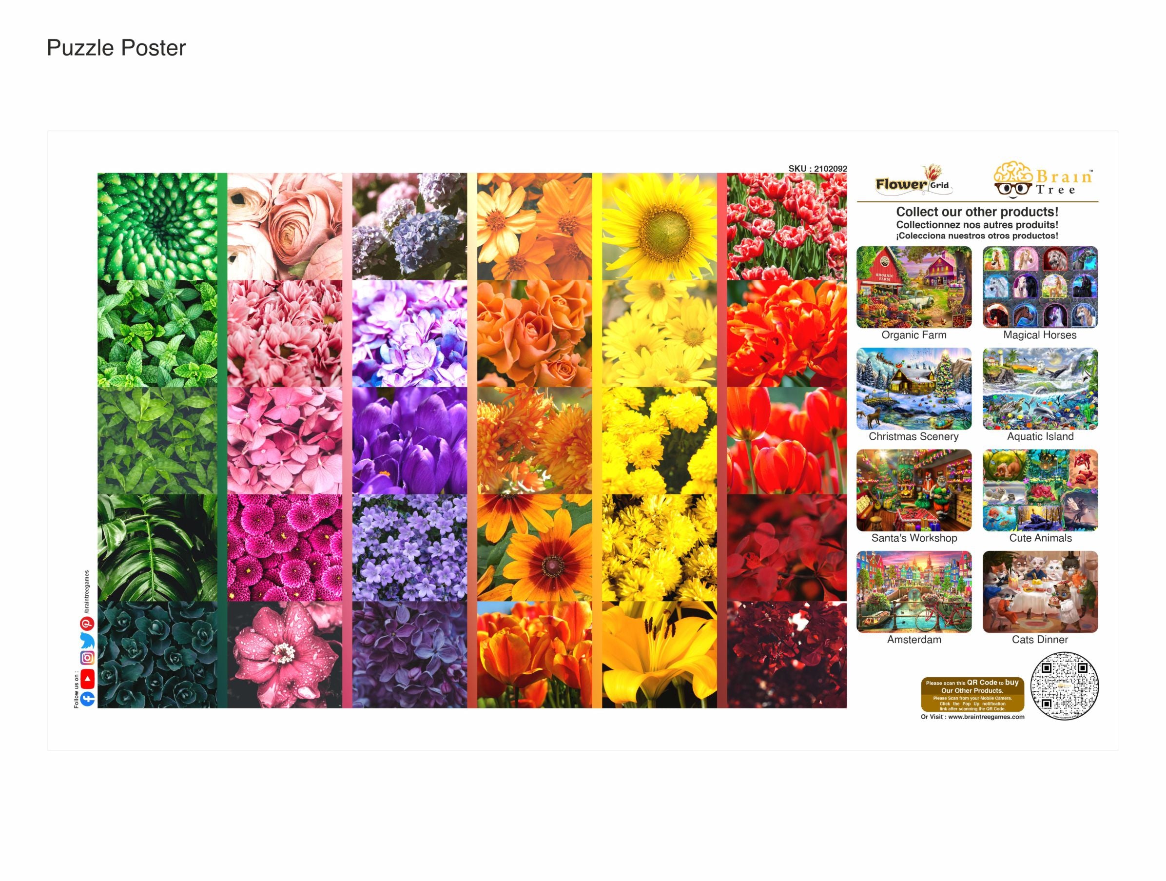 A vibrant 1000-piece Flower Grid Jigsaw Puzzle showcasing various flowers and plants, beautifully arranged for an engaging puzzling experience.