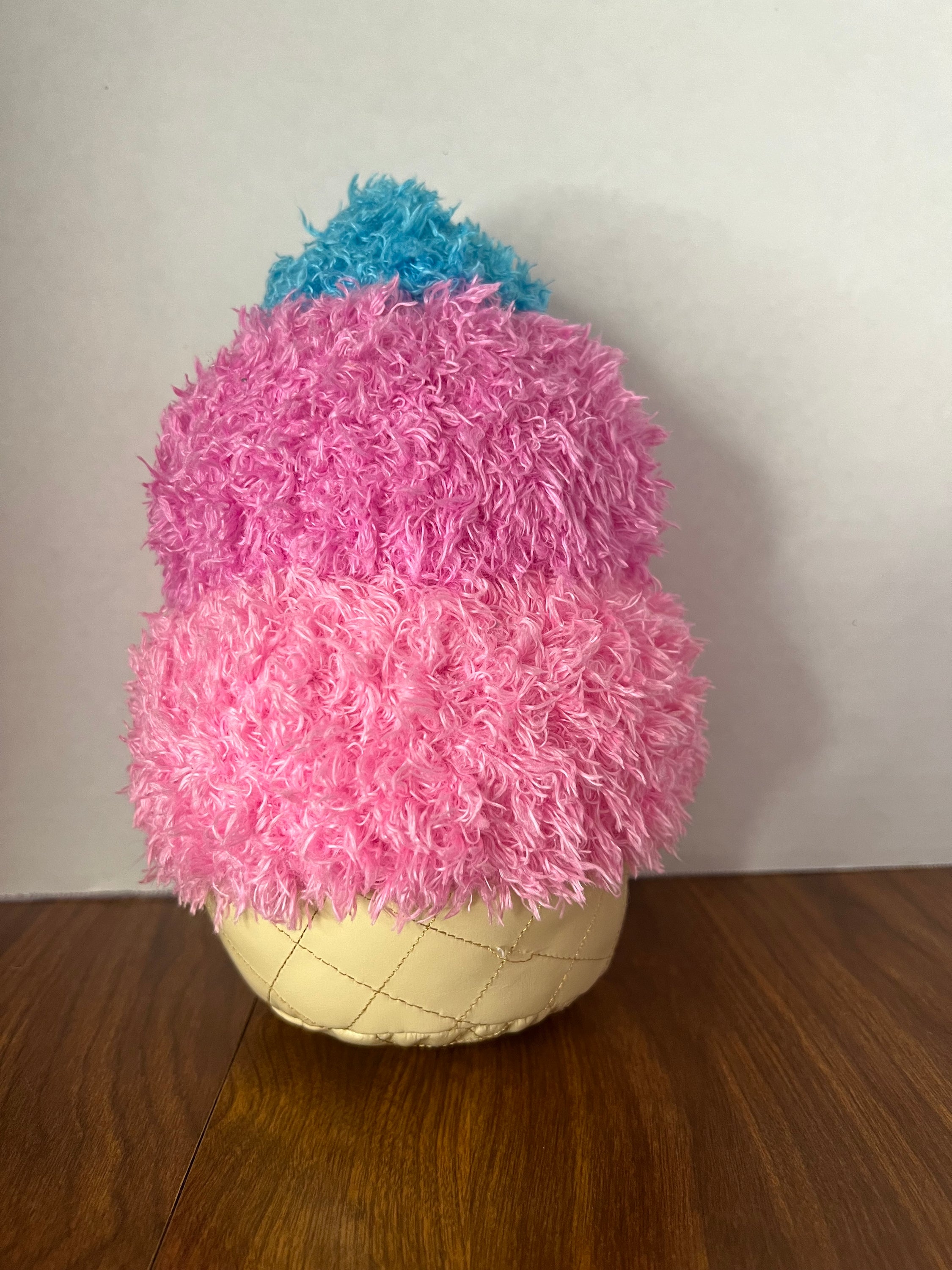 Fluffie Stuffiez Small Ice Cream Plush in purple, pink, and blue, featuring a smiling face and soft texture, perfect for cuddling.