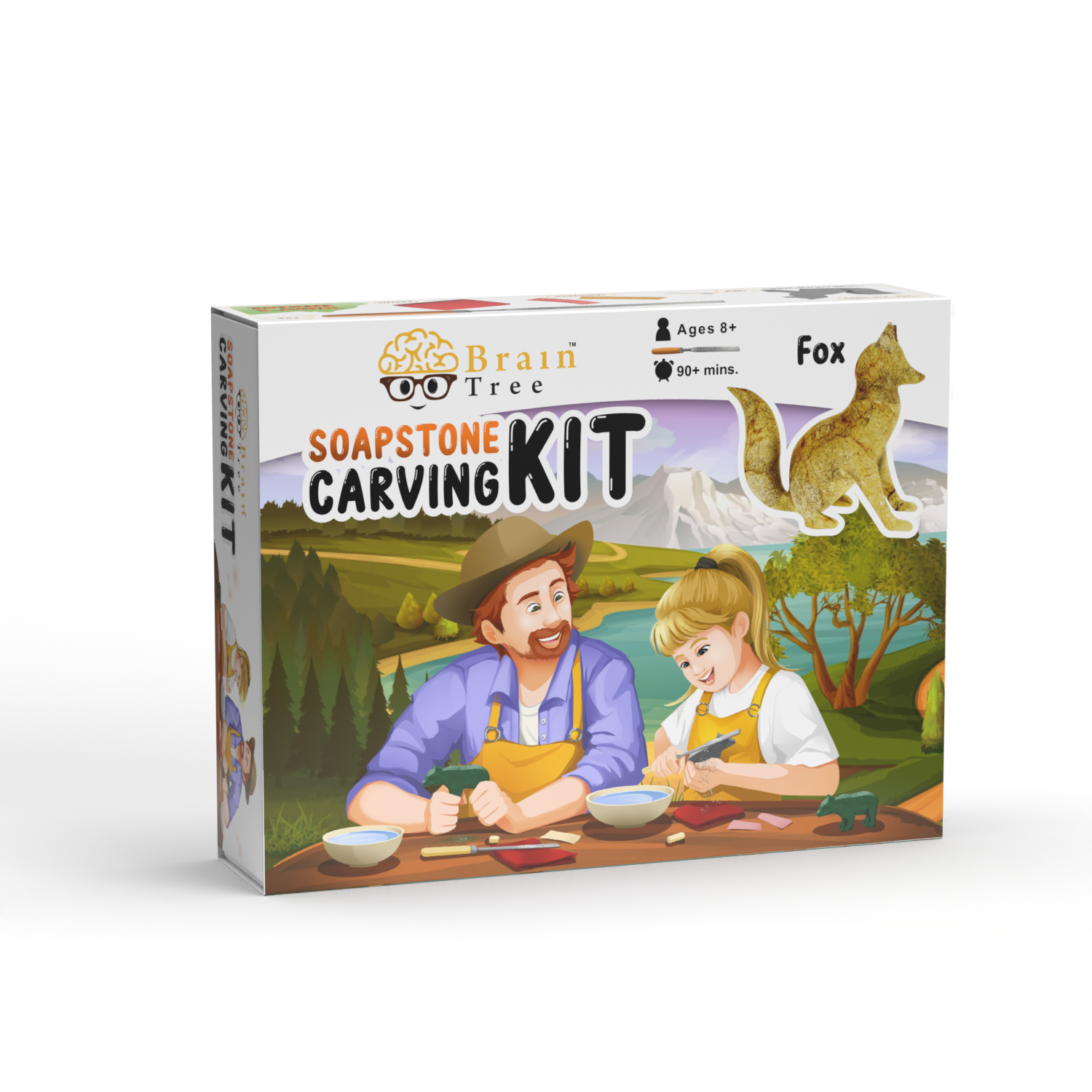 Fox Soapstone Carving Kit with tools and precut soapstone blocks, ideal for kids and adults to create beautiful sculptures.