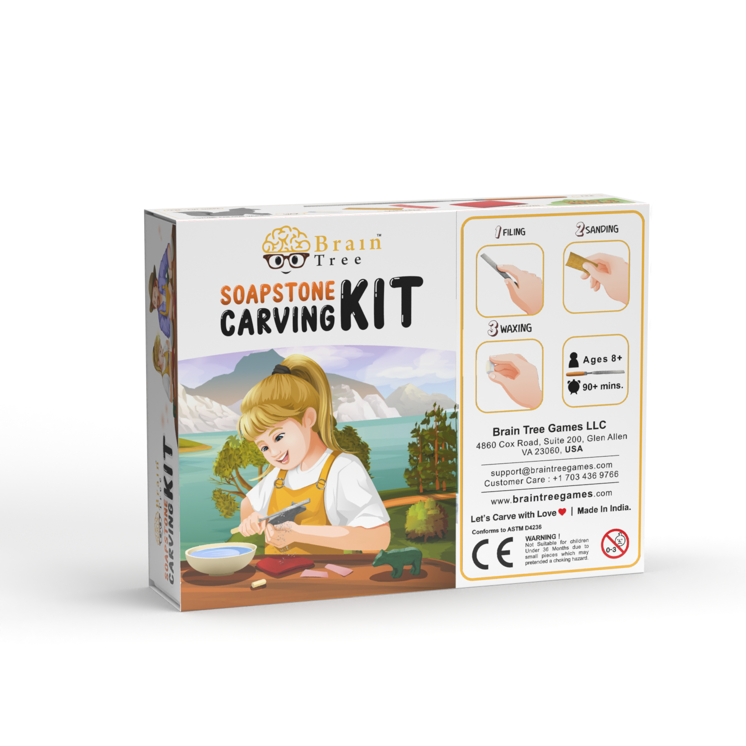 Fox Soapstone Carving Kit with tools and precut soapstone blocks, ideal for kids and adults to create beautiful sculptures.