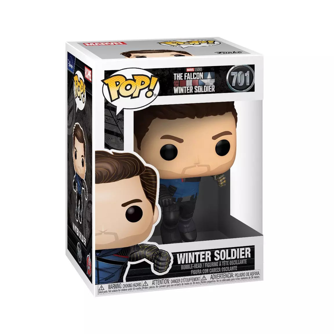 Funko POP! Winter Soldier bobblehead, 5 inches tall, featuring Bucky Barnes in detailed design.