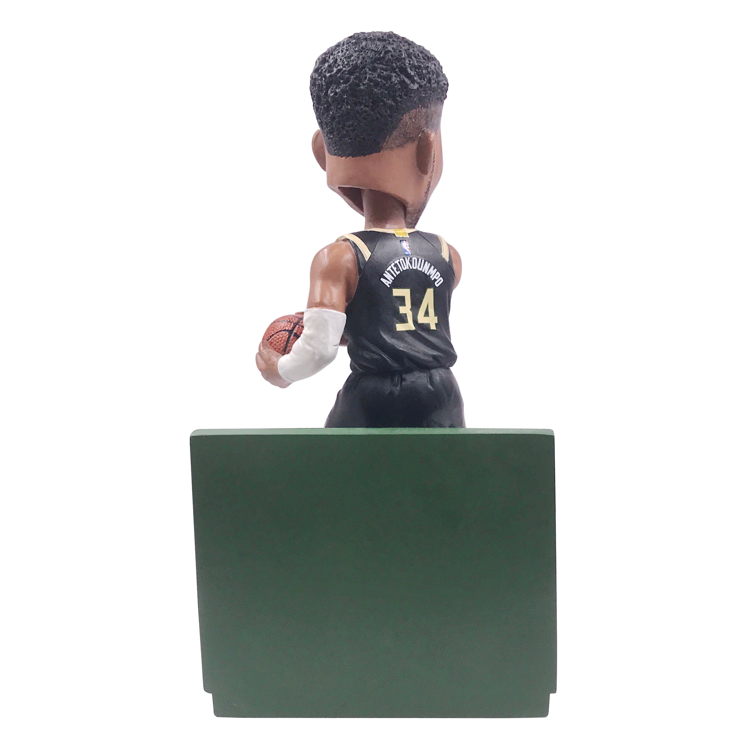 Handcrafted Giannis Antetokounmpo Milwaukee Bucks bobblehead, approximately 8 inches tall, showcasing vibrant colors and unique details.