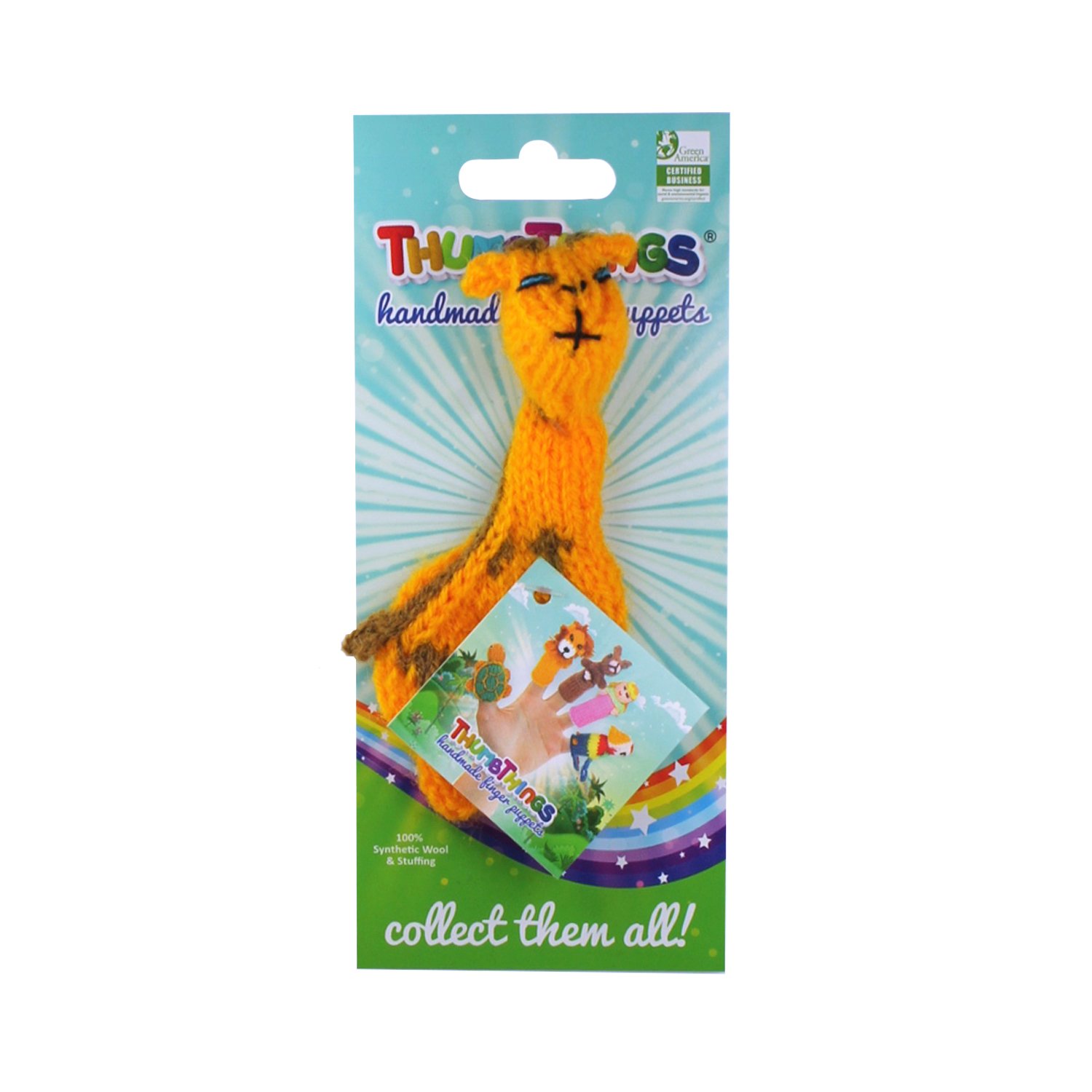 Handmade Giraffe Finger Puppet crafted by artisans, showcasing vibrant colors and unique design, perfect for imaginative play.