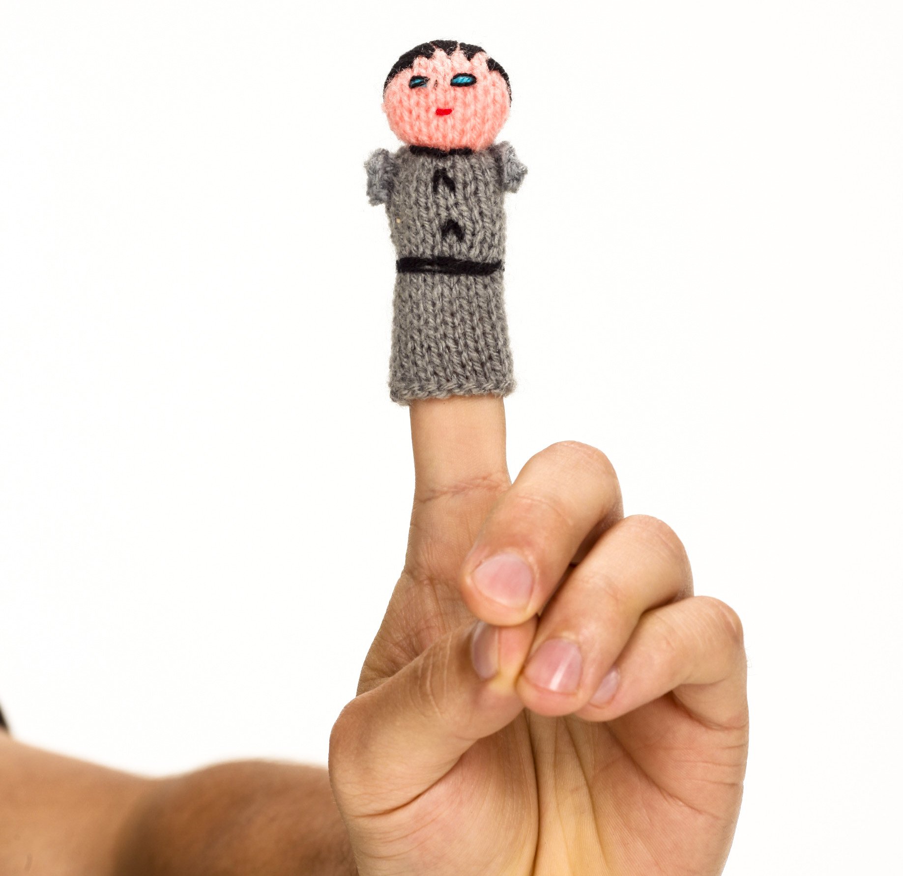 A colorful Groom Finger Puppet made from synthetic wool, showcasing intricate handcrafted details, perfect for imaginative play.