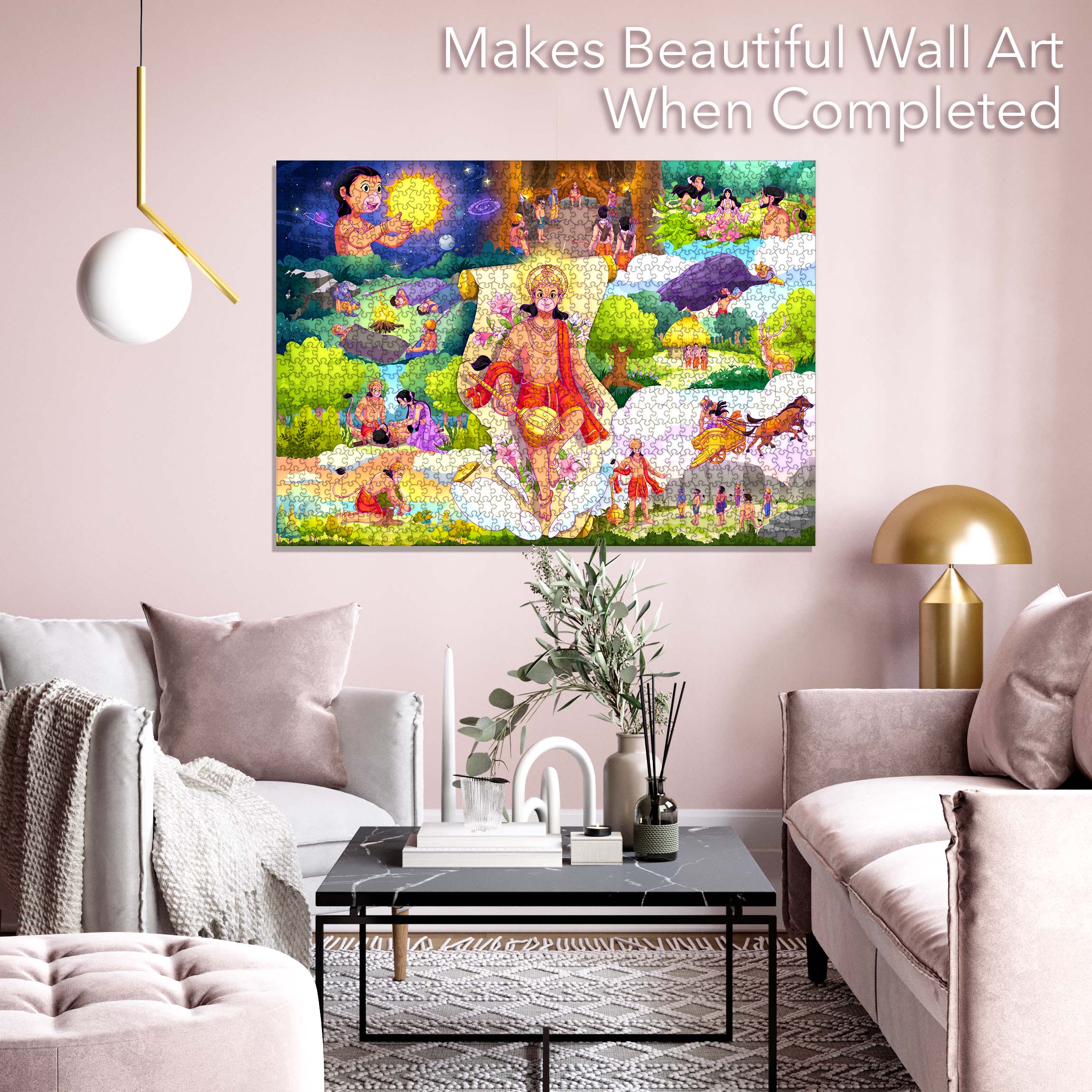 Hanuman Episode 1 Jigsaw Puzzle featuring vibrant artwork and unique pieces, showcasing Hindu mythology.