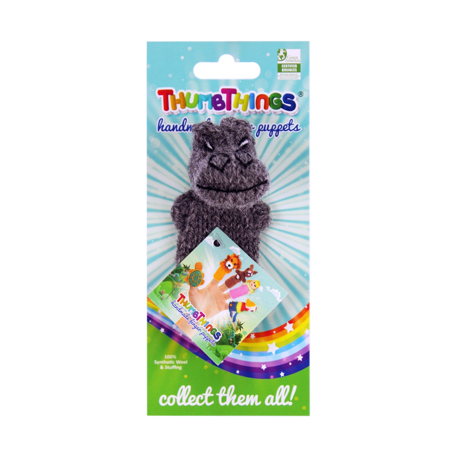 Handcrafted Hippopotamus Finger Puppet made from colorful nylon yarn, showcasing unique artisan design and eco-friendly materials.