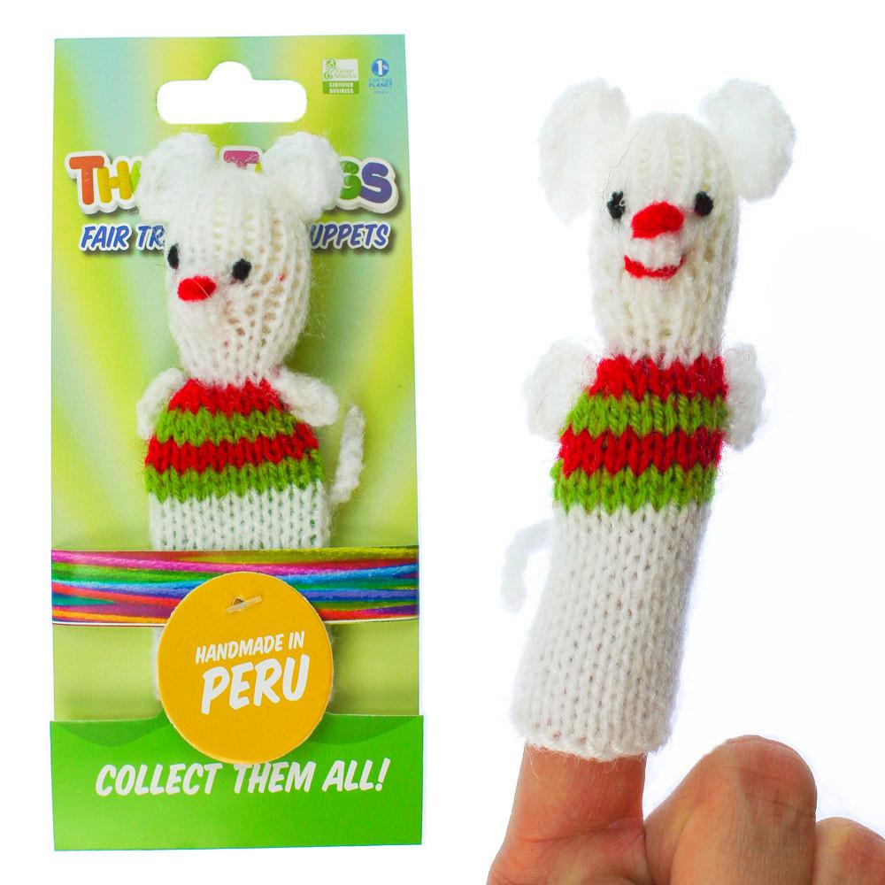 Holly Mouse Finger Puppet, a handcrafted eco-friendly toy with unique design and vibrant colors, perfect for imaginative play.
